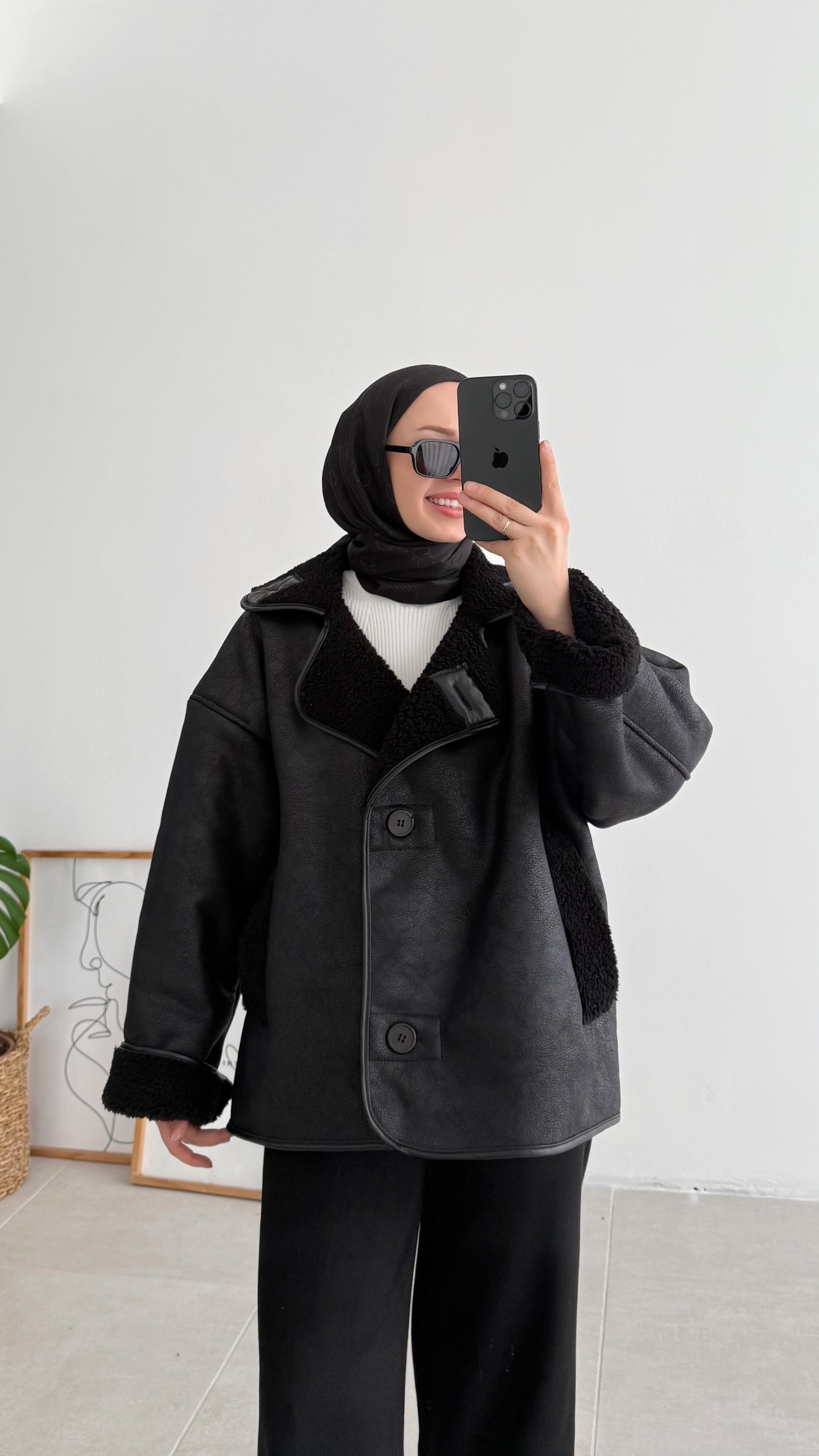 Henna Mngo Model Biker Siyah Mont