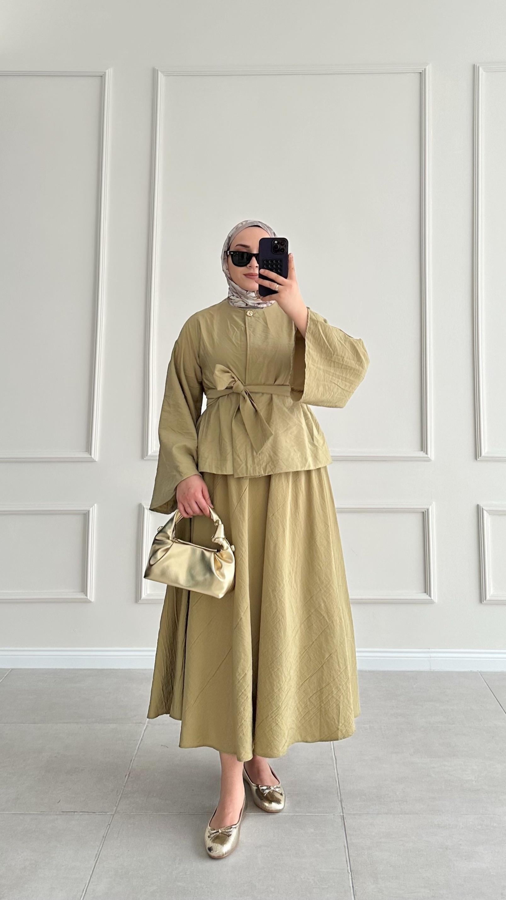 Holly Premium Gold Tokalı Yağ Yeşili Etek Takım