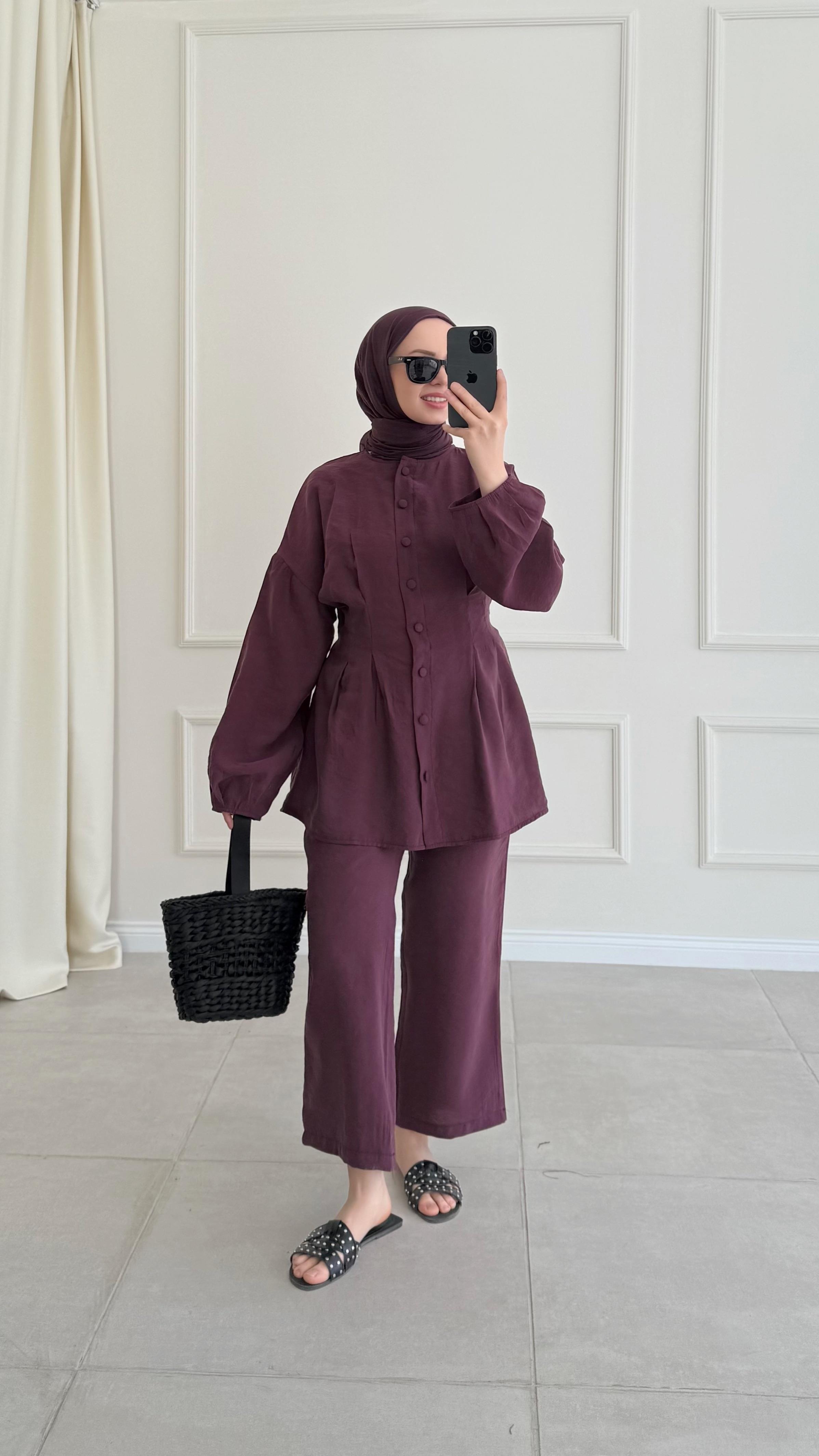 İlay Beli Oturan Bordo Modal Takım