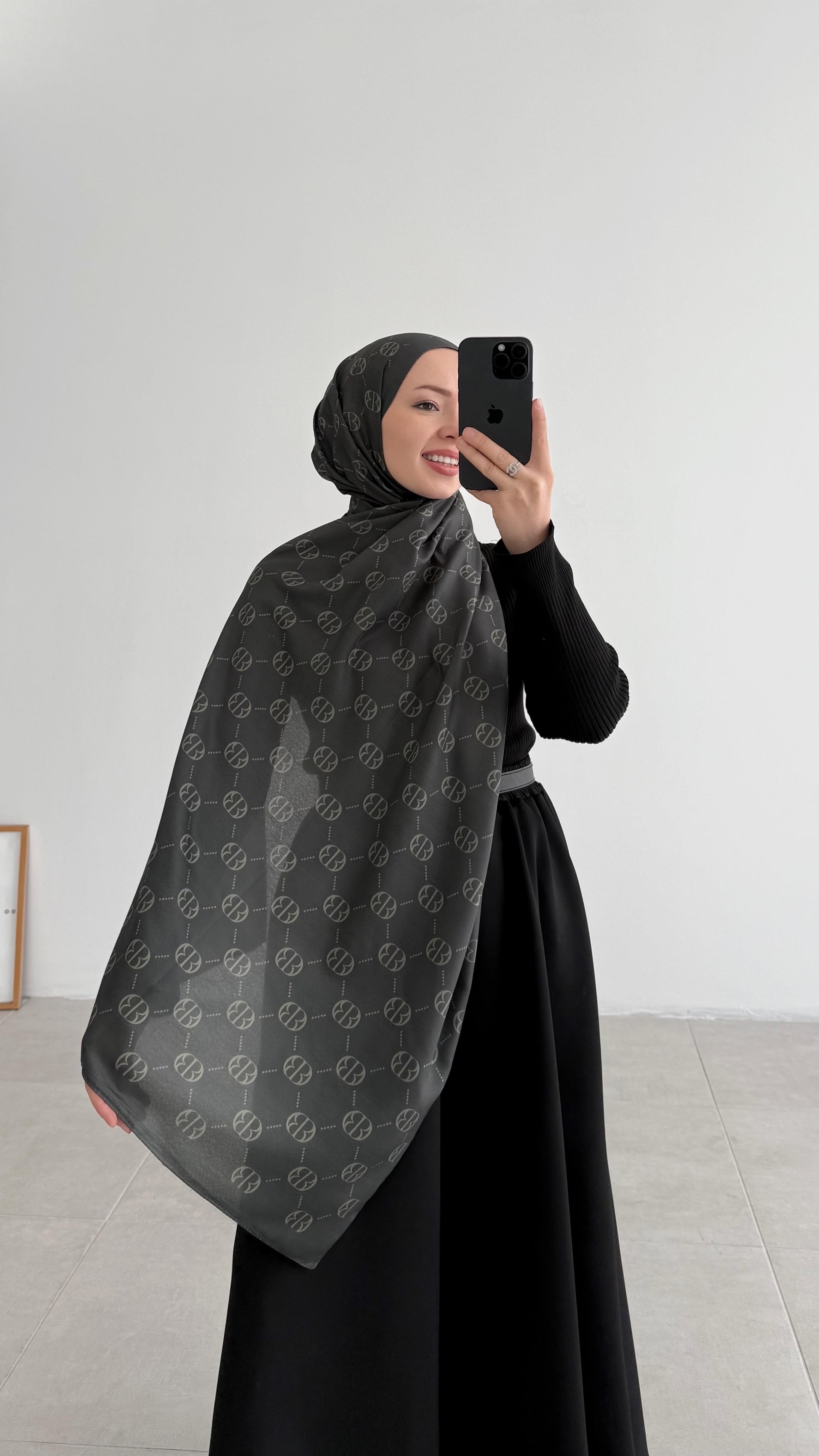 İncira Monogram Floş Füme Şal 