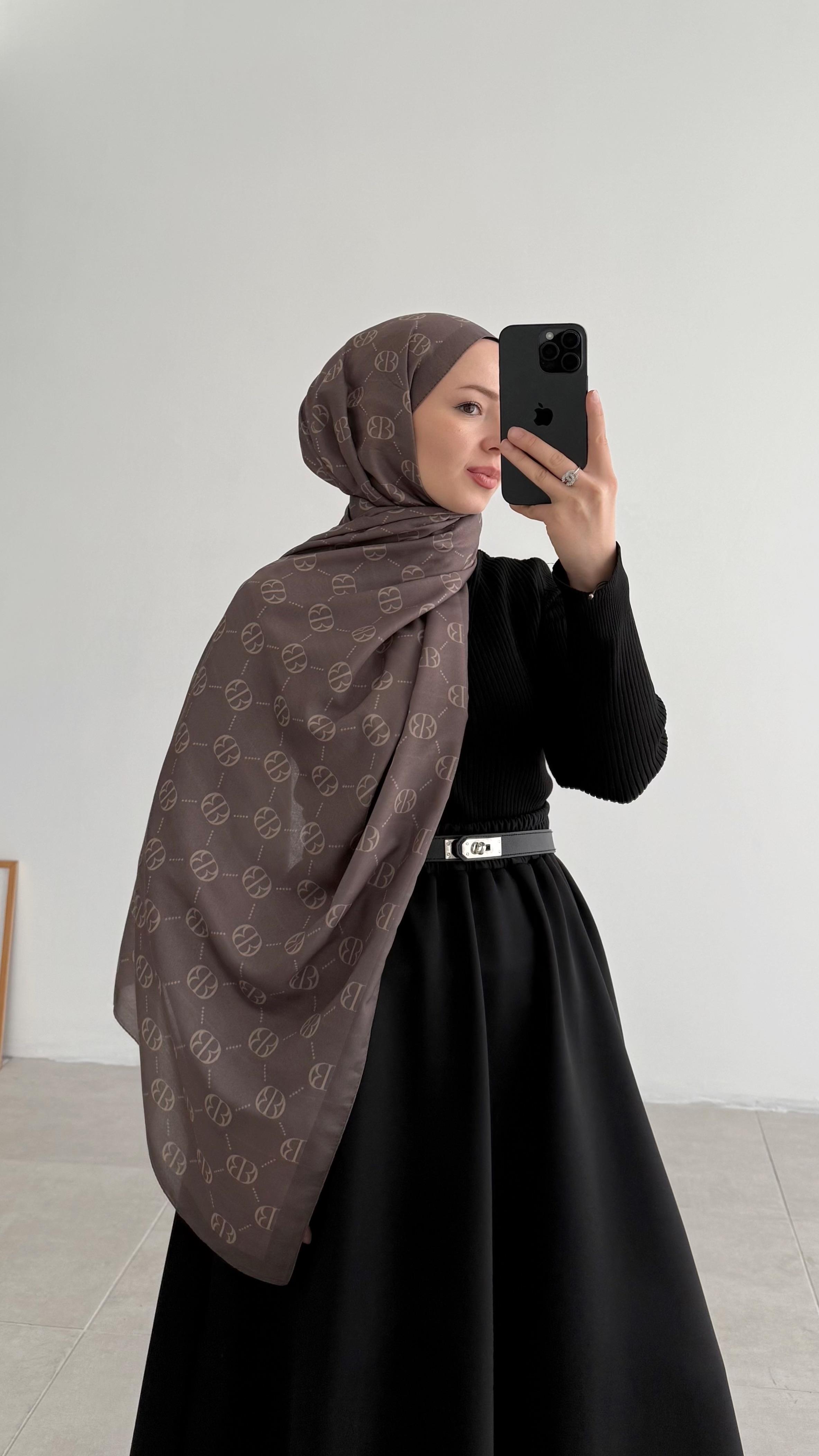 İncira Monogram Floş Vizon Şal 