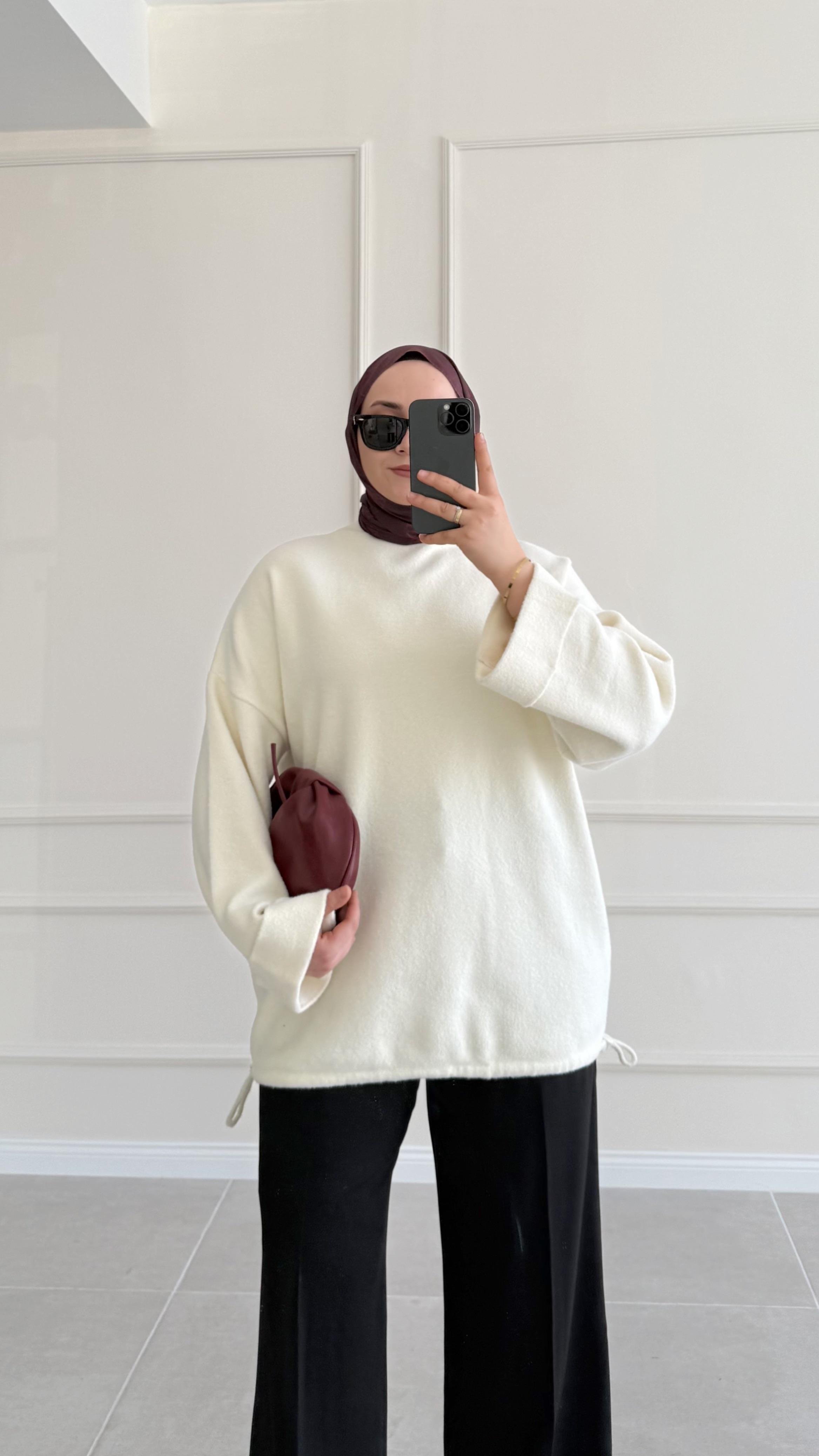 Janes Oversize Keçe Ekru Tunik 