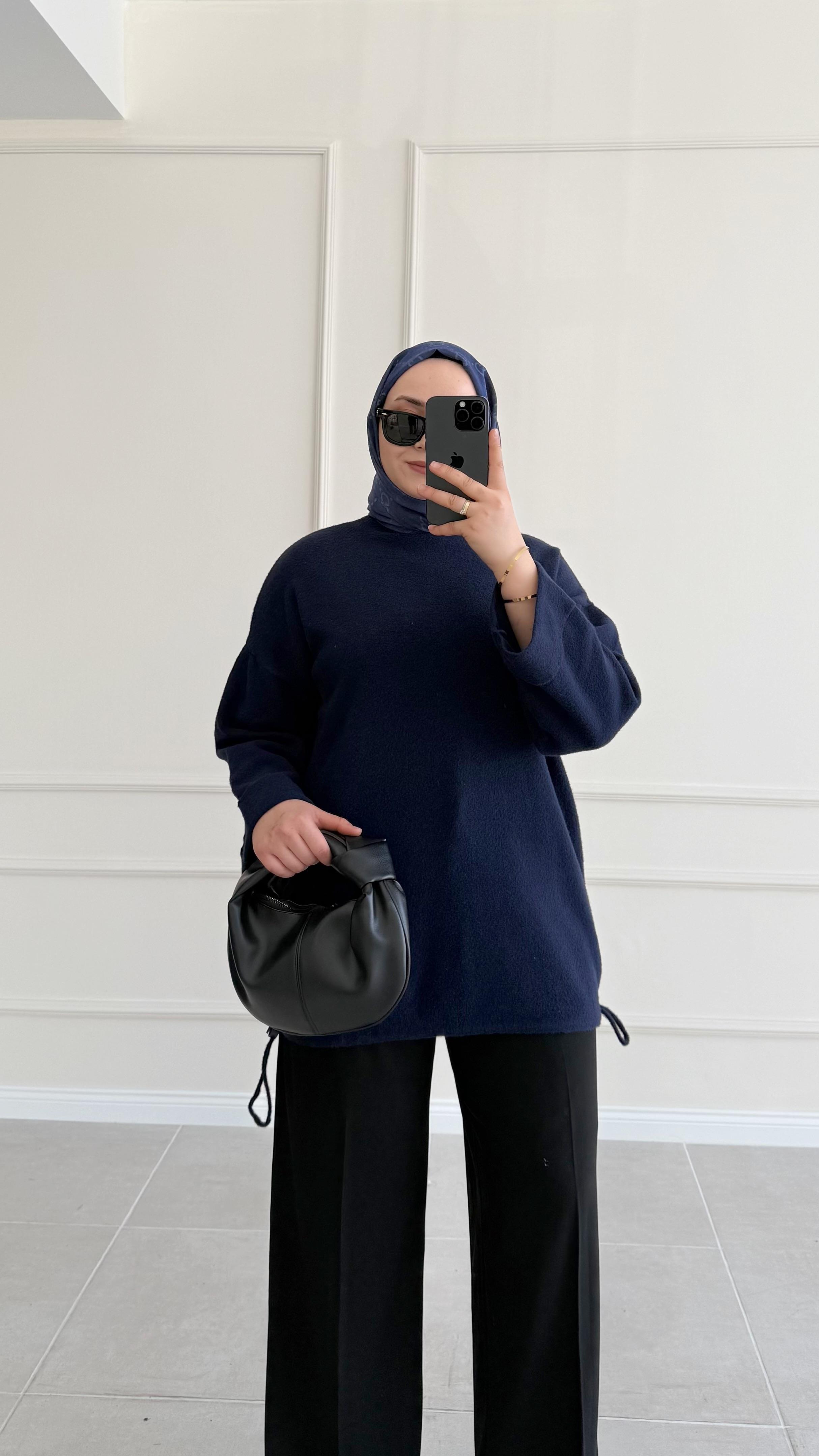 Janes Oversize Keçe Lacivert Tunik 