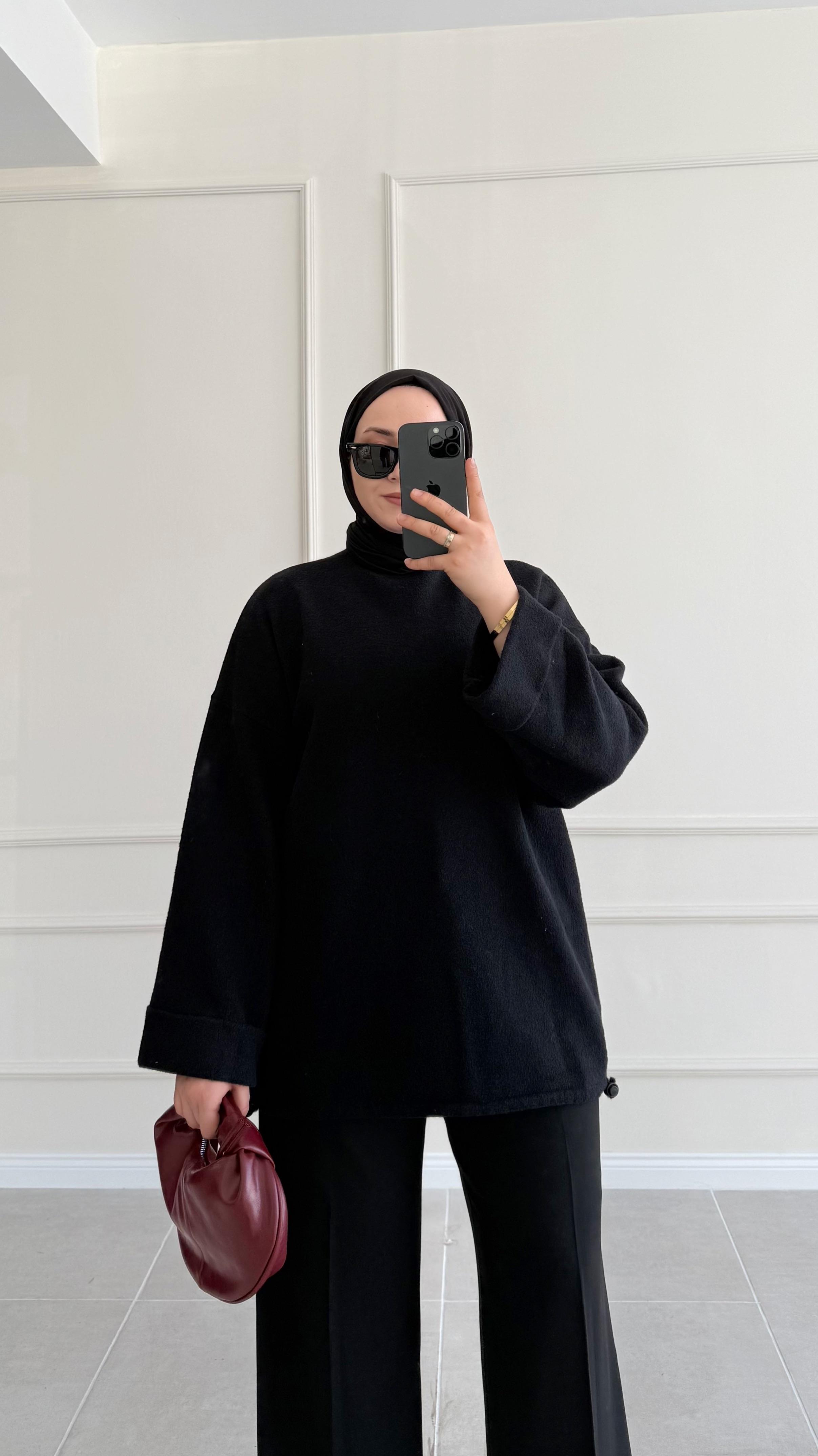 Janes Oversize Keçe Siyah Tunik 