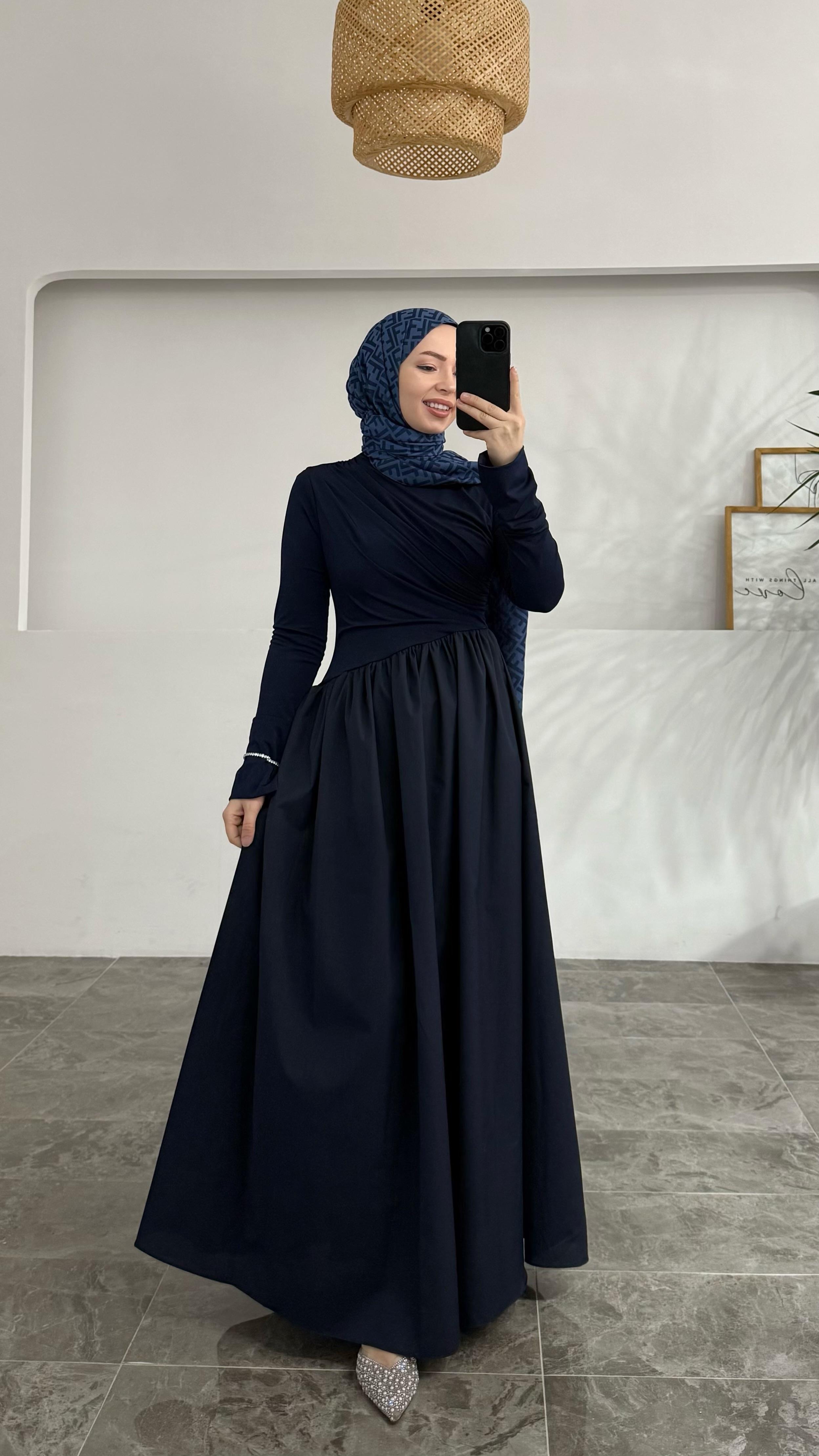 Kabben Lacivert Premıum Drapeli Elbise