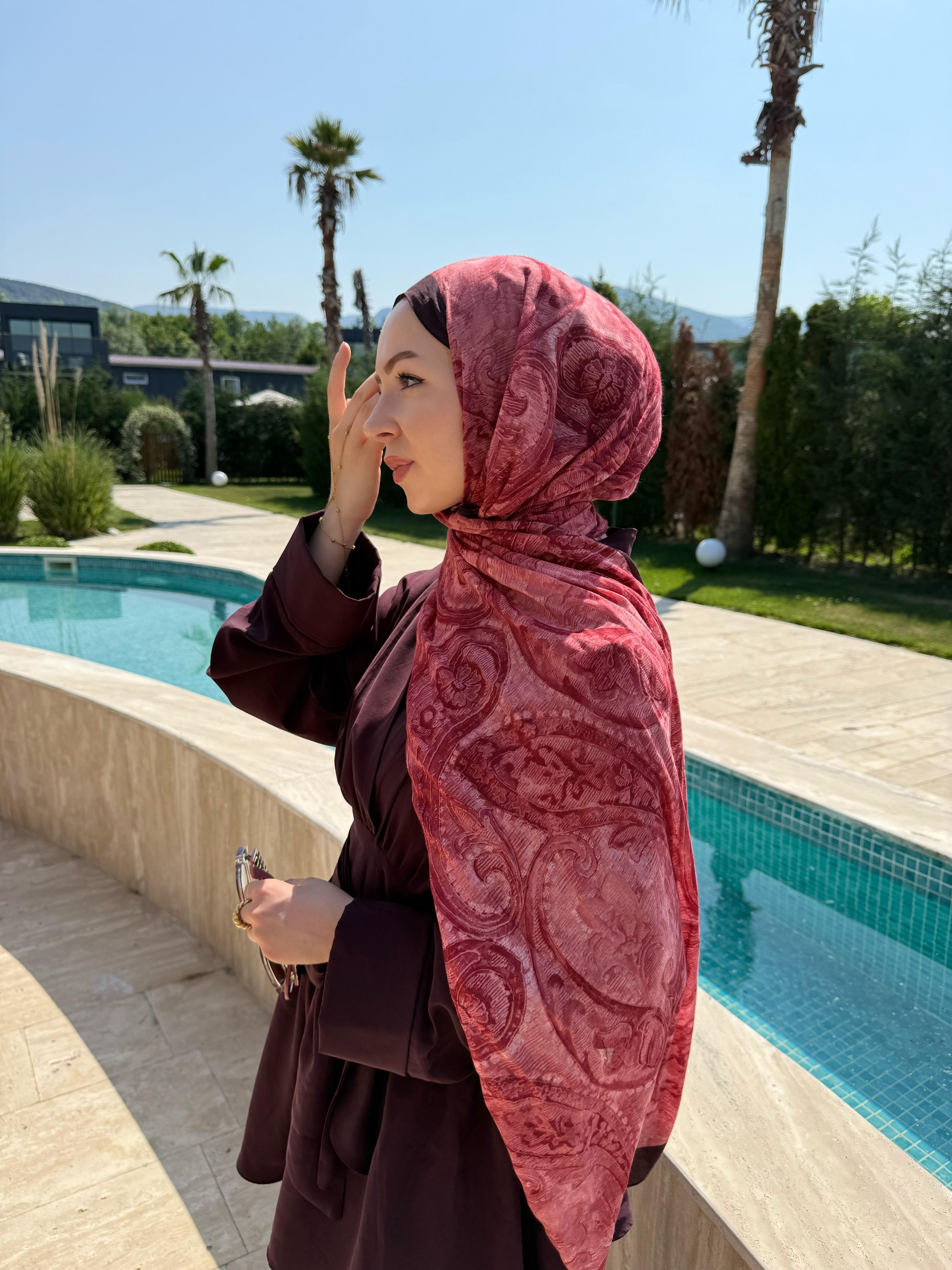 Kalen Pamuklu Etnik Bordo Şal