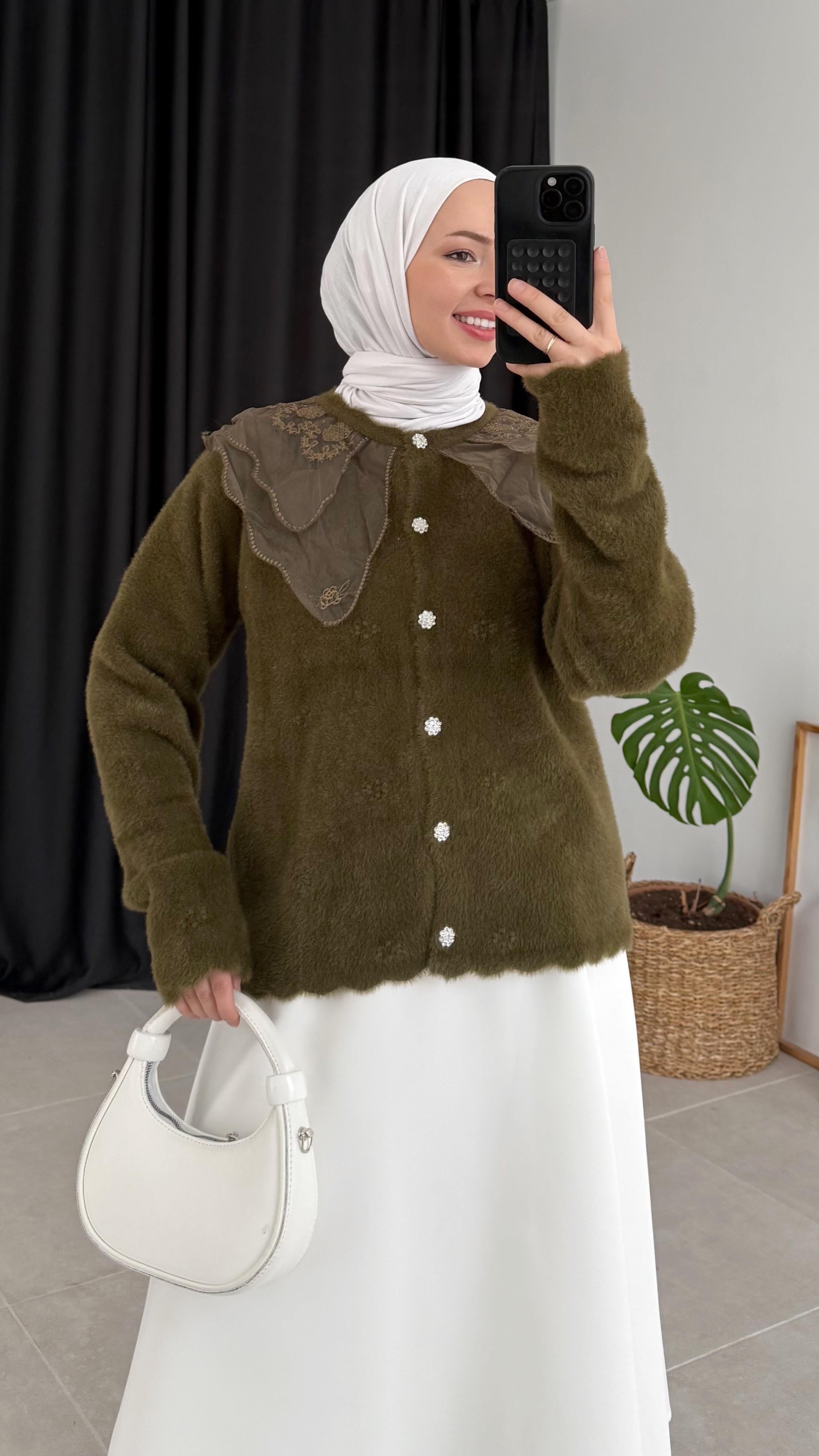 Kaley Bebe Yaka Haki Hırka 