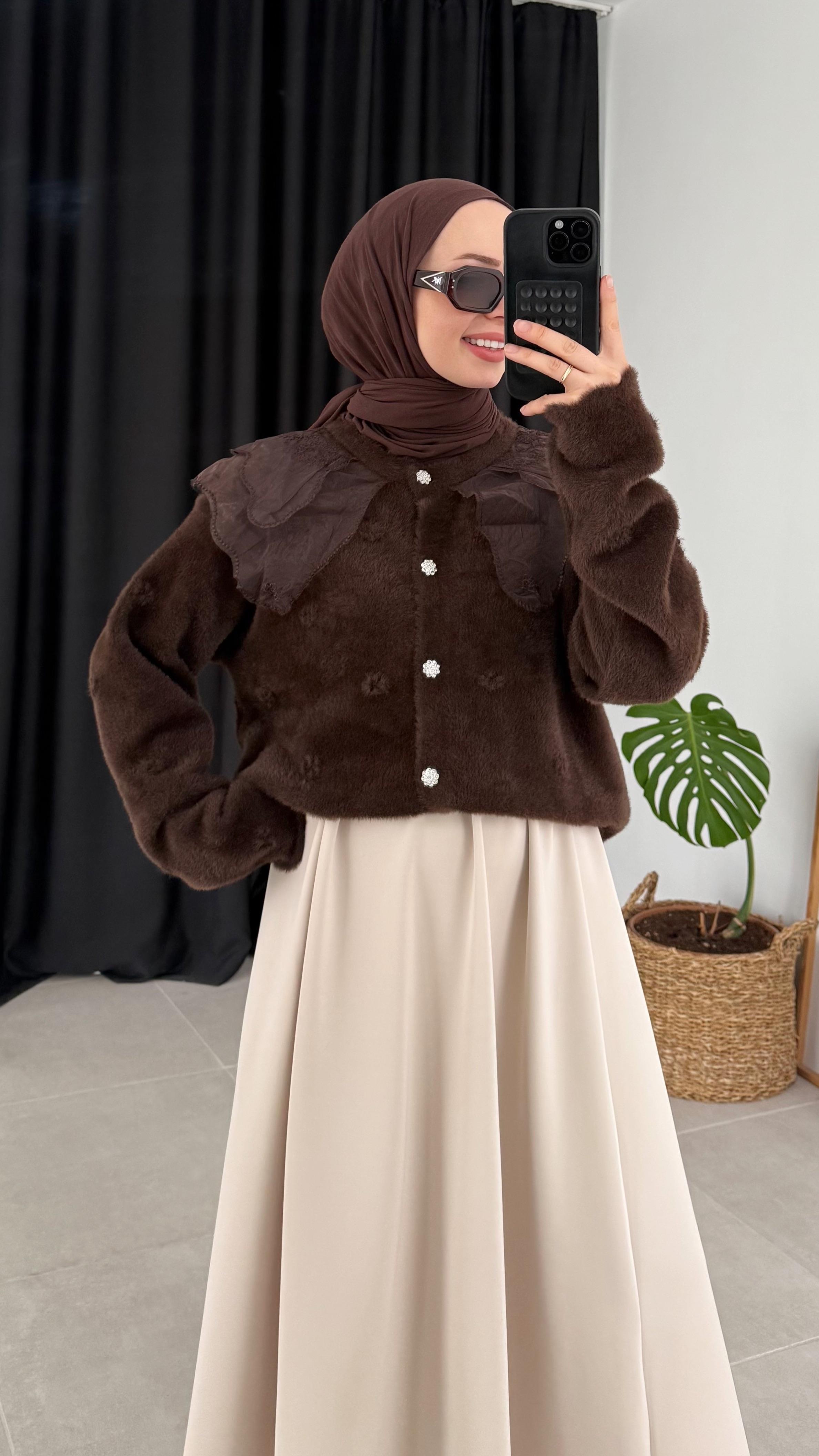 Kaley Bebe Yaka Kahverengi Hırka 