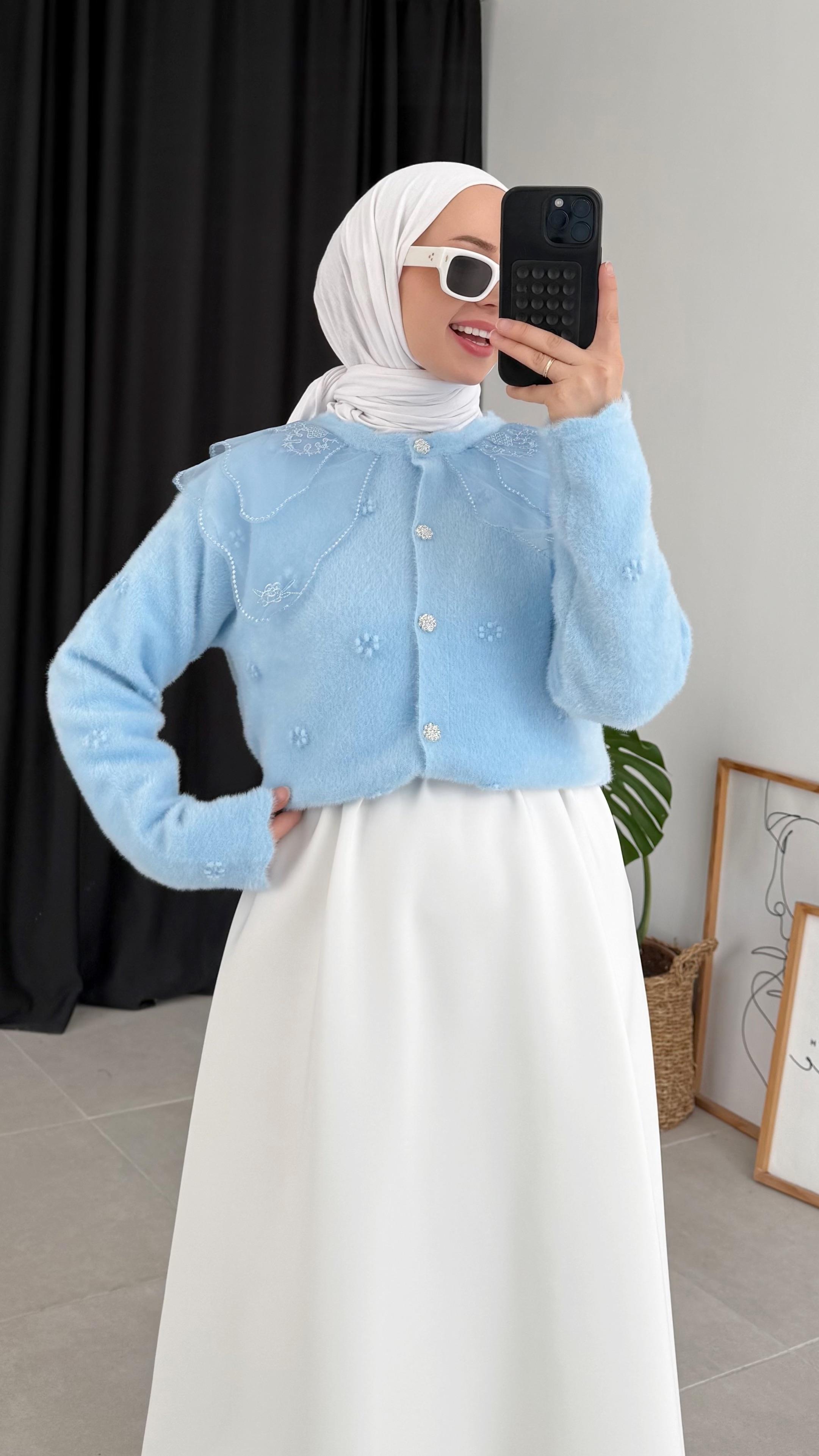 Kaley Bebe Yaka Mavi Hırka 