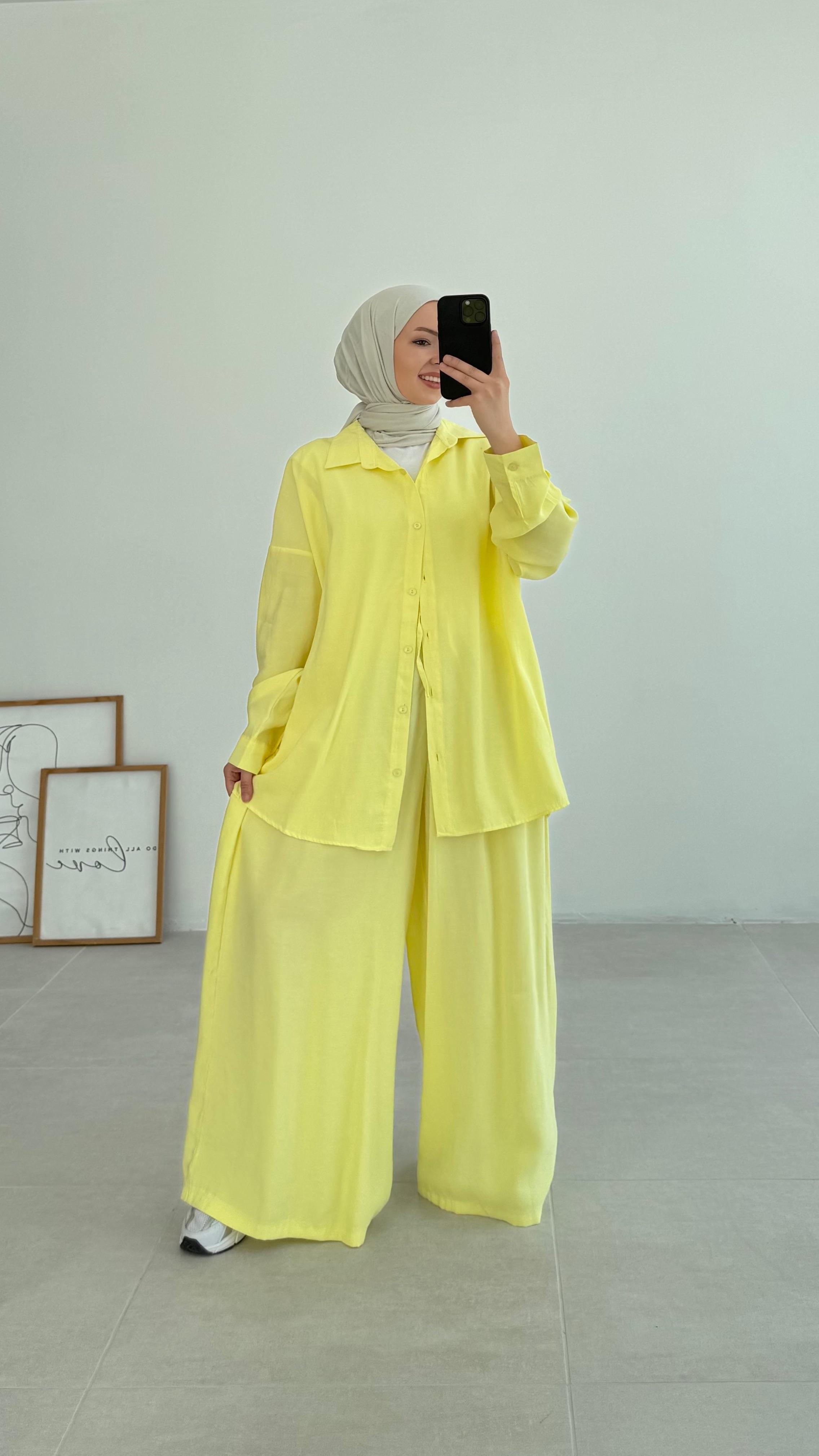 Kaline Rahat Gömlekli Sarı Takım