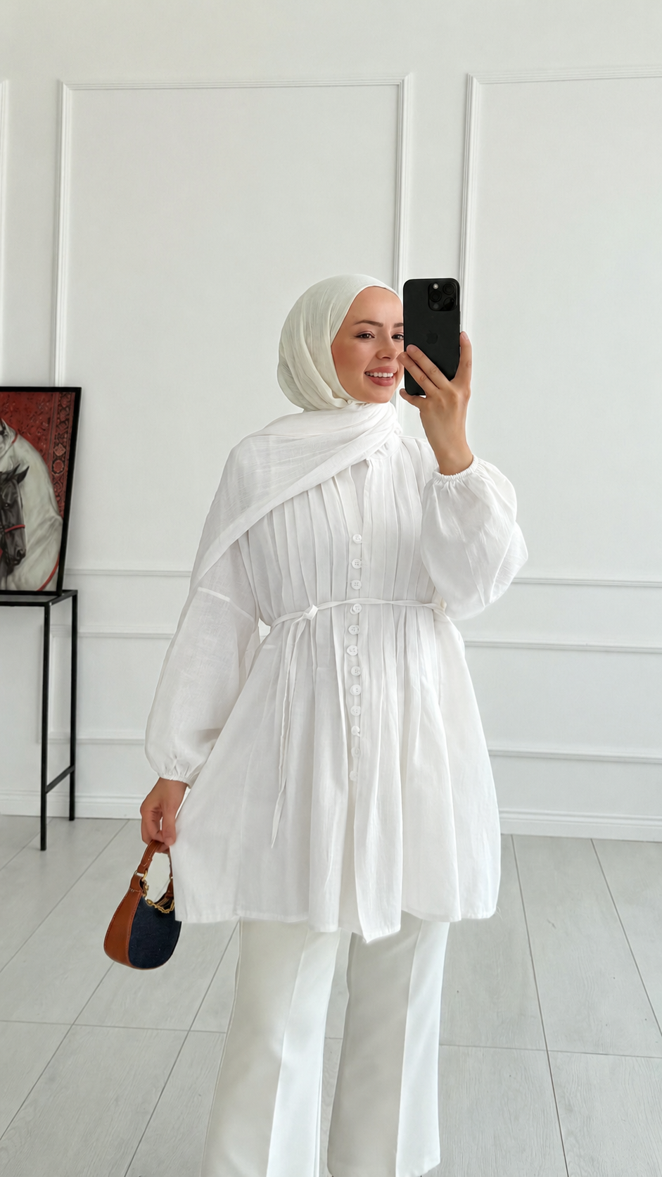 Kamasa Pileli Ekru Tunik