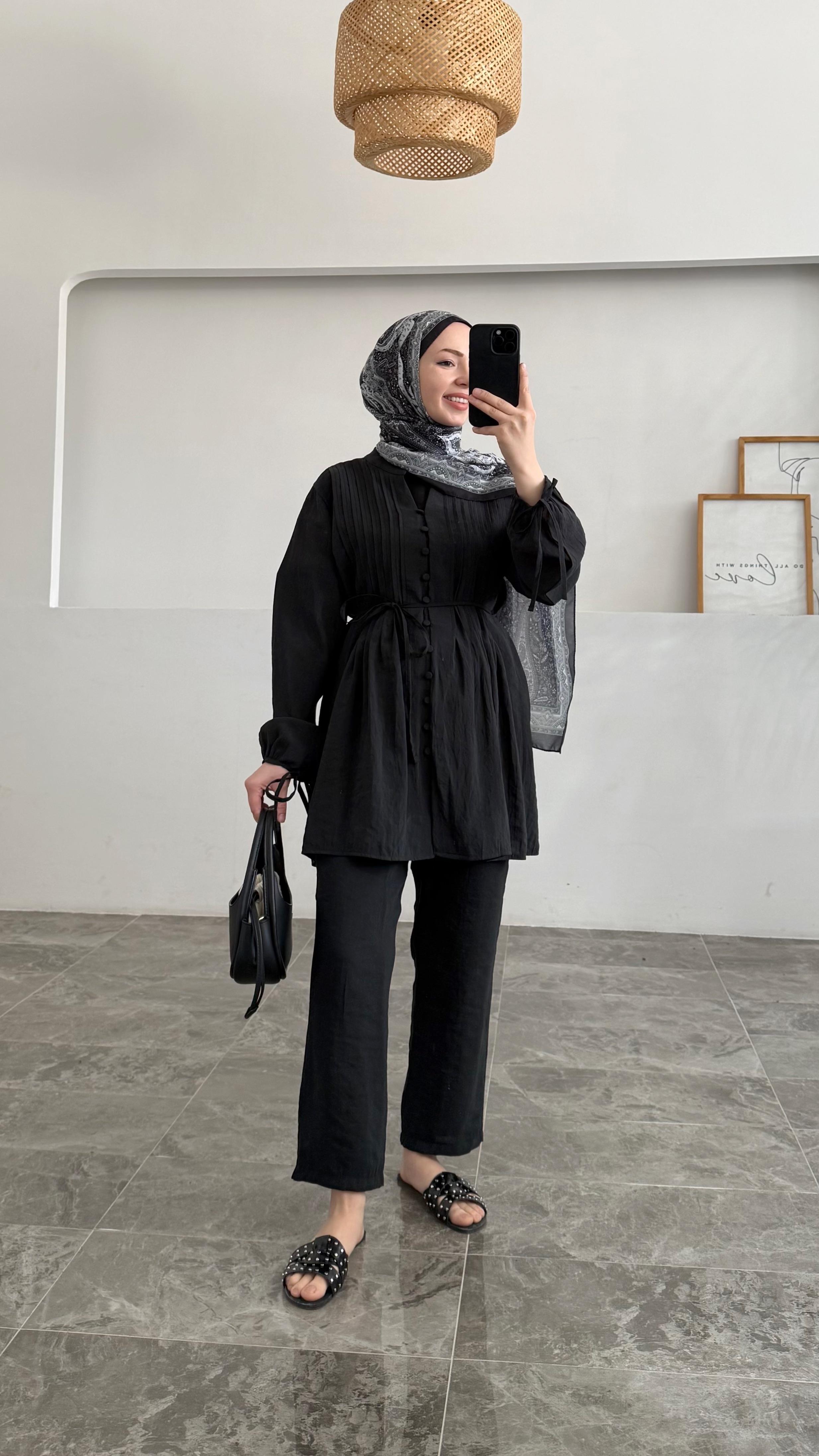 Kanali Nervür Dikiş Siyah Takım