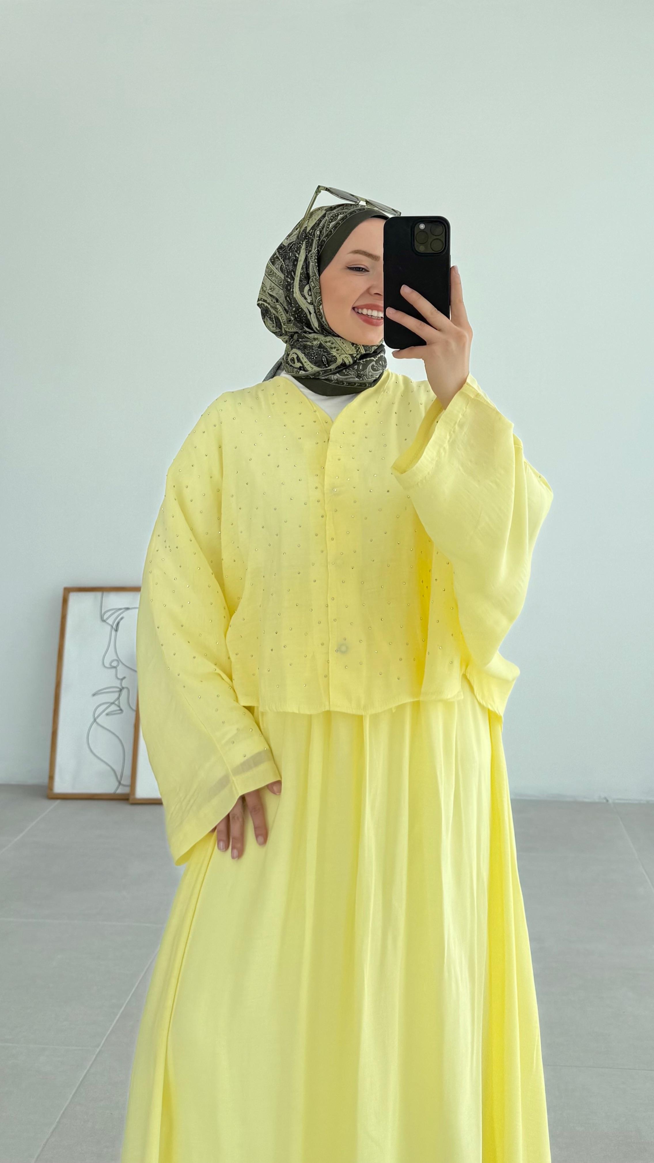 Kanes Pullu Sarı Müslin Takım