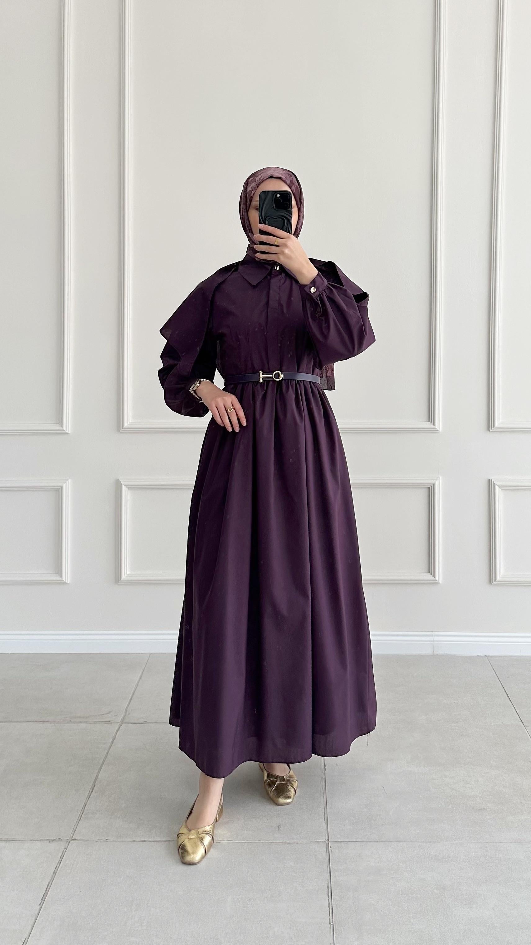 Kanso Fularlı Poplin Bordo Elbise