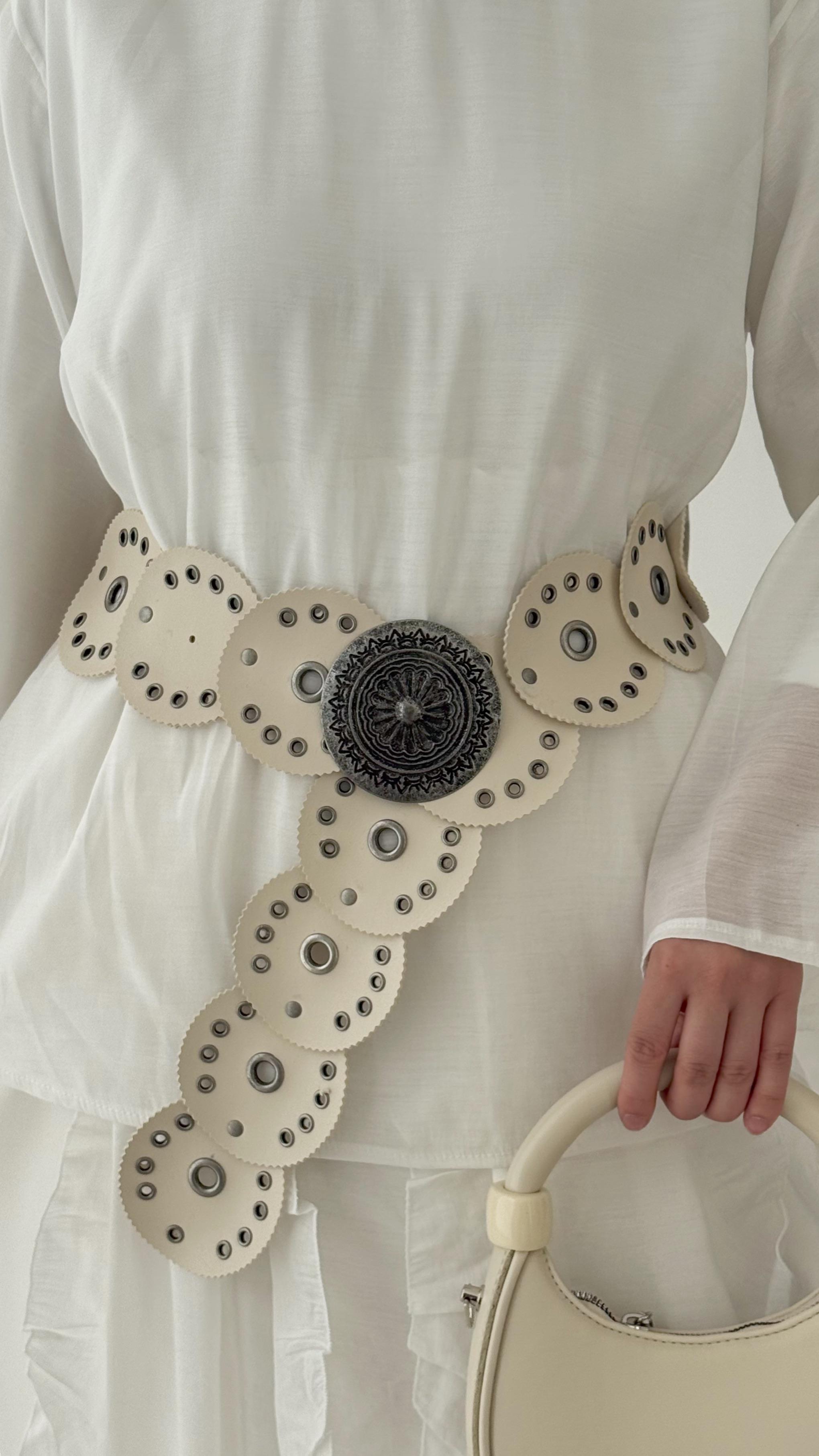 Kovboy Krem Deri Kadın Kemeri