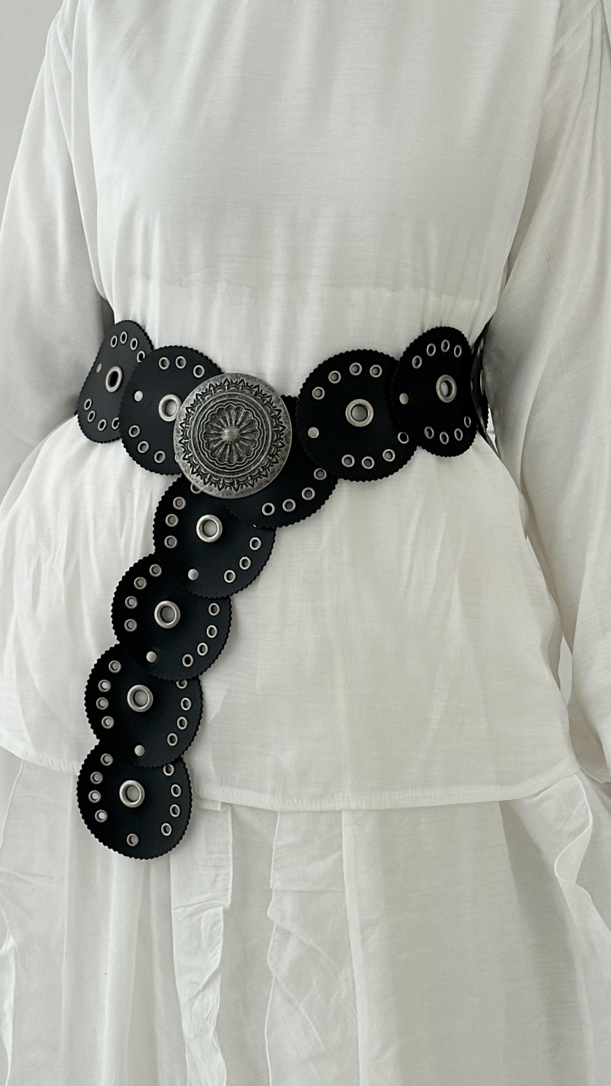 Kovboy Siyah Deri Kadın Kemeri