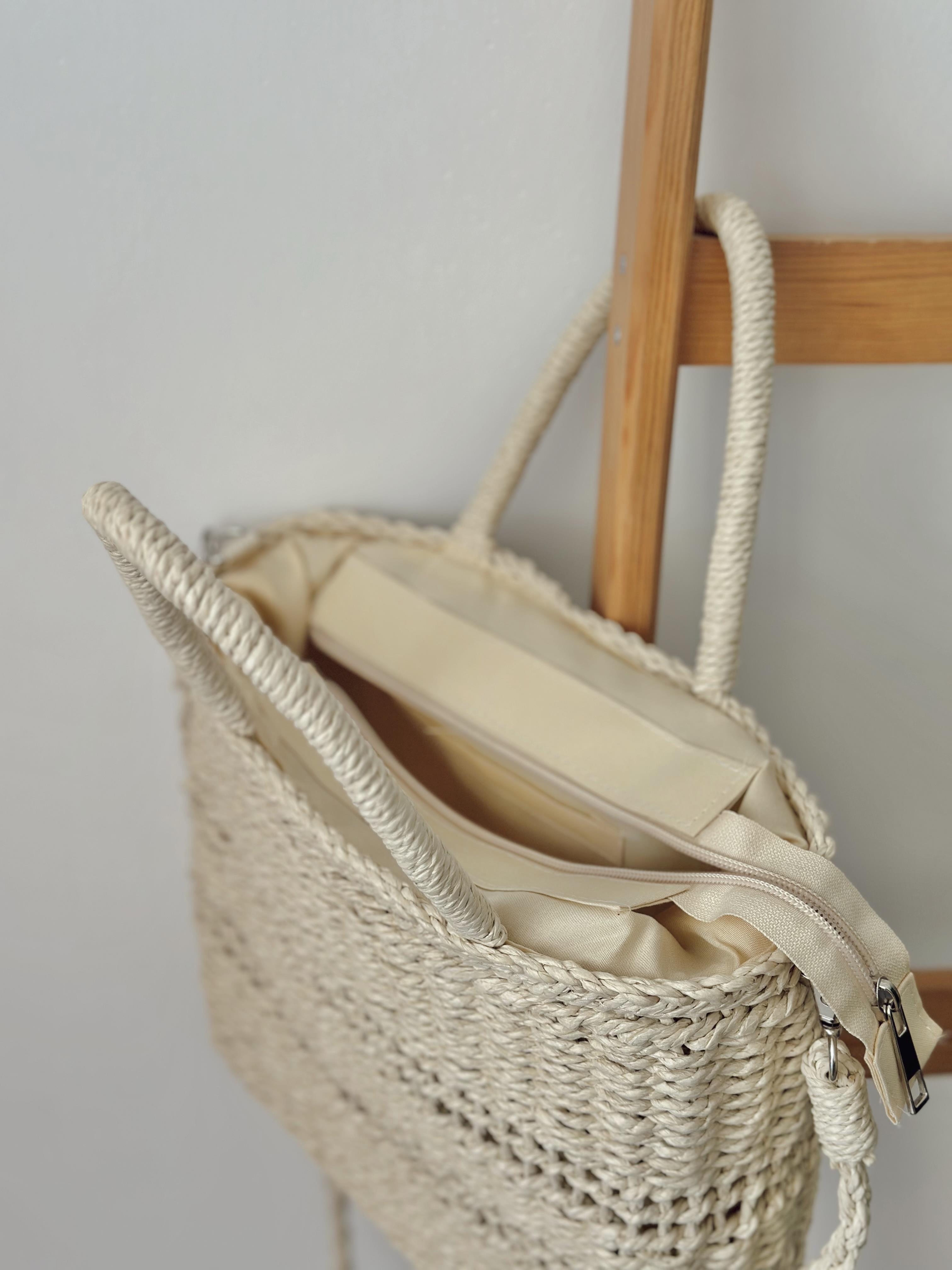 Krem Hasır Çapraz & El Çantası