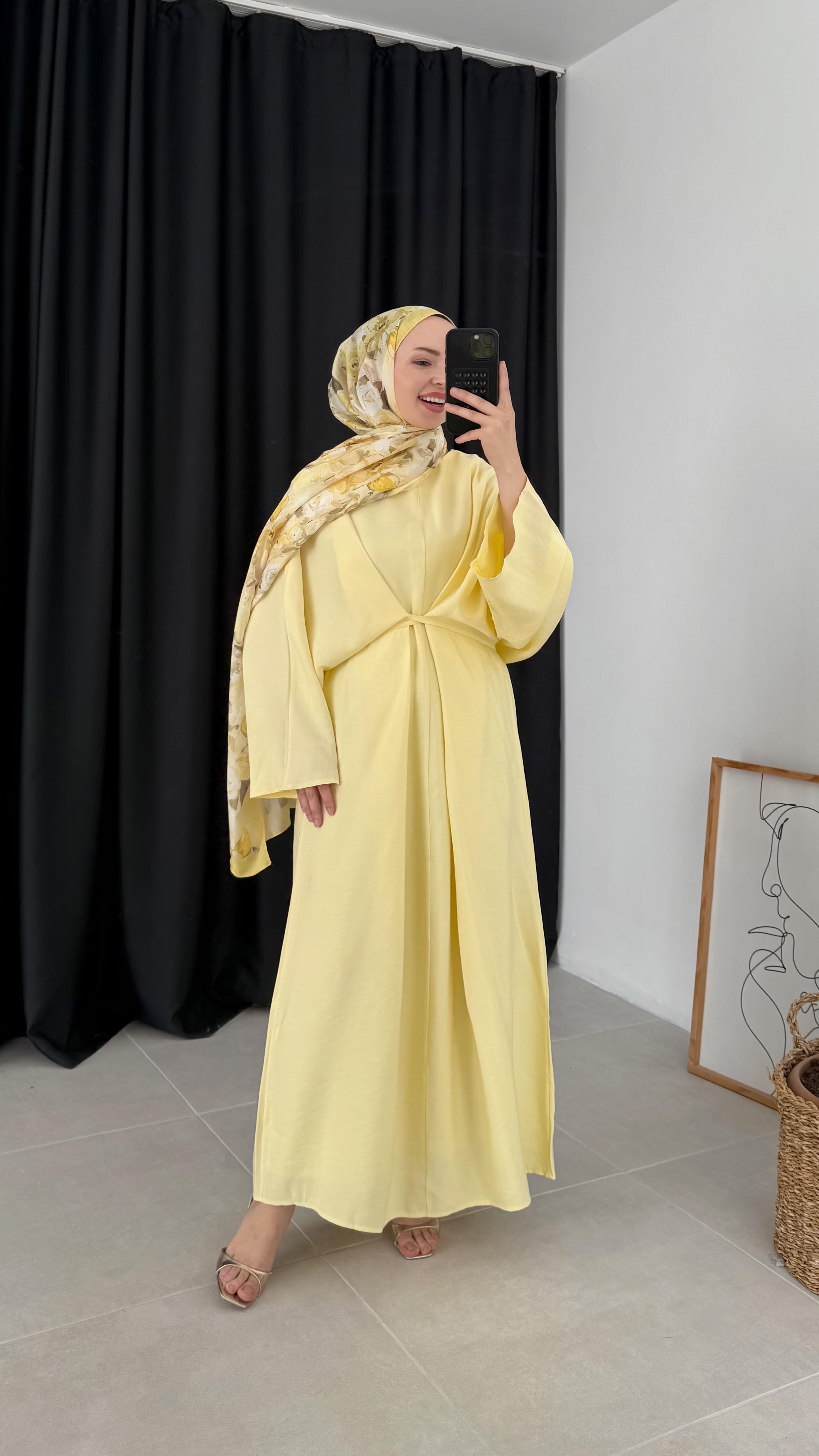 Lanor Tasarım Bağlamalı Premıum Sarı Elbise 