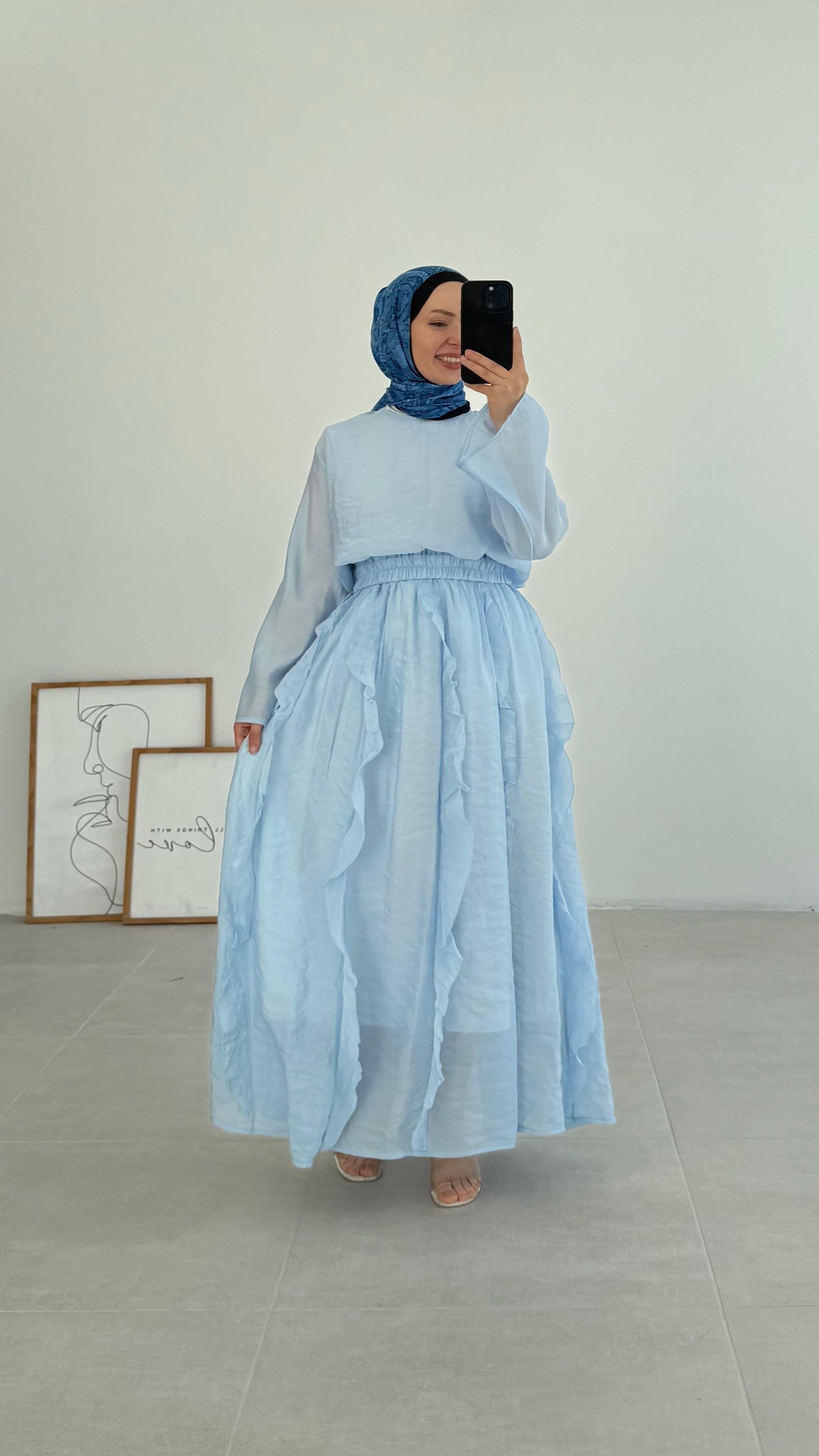 Lanse HM Model Şifon Mavi Etek Takım