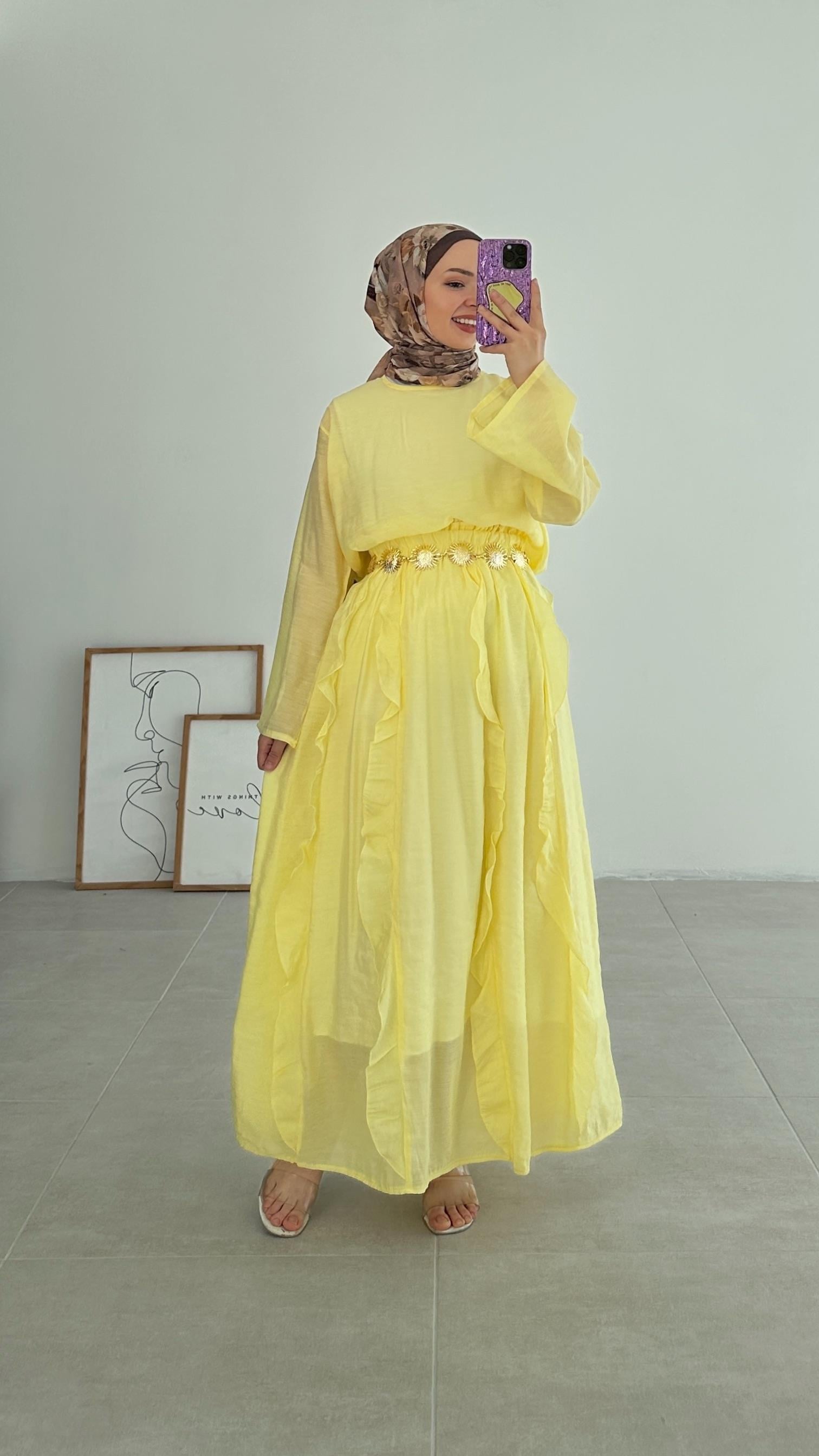 Lanse HM Model Şifon Sarı Etek Takım