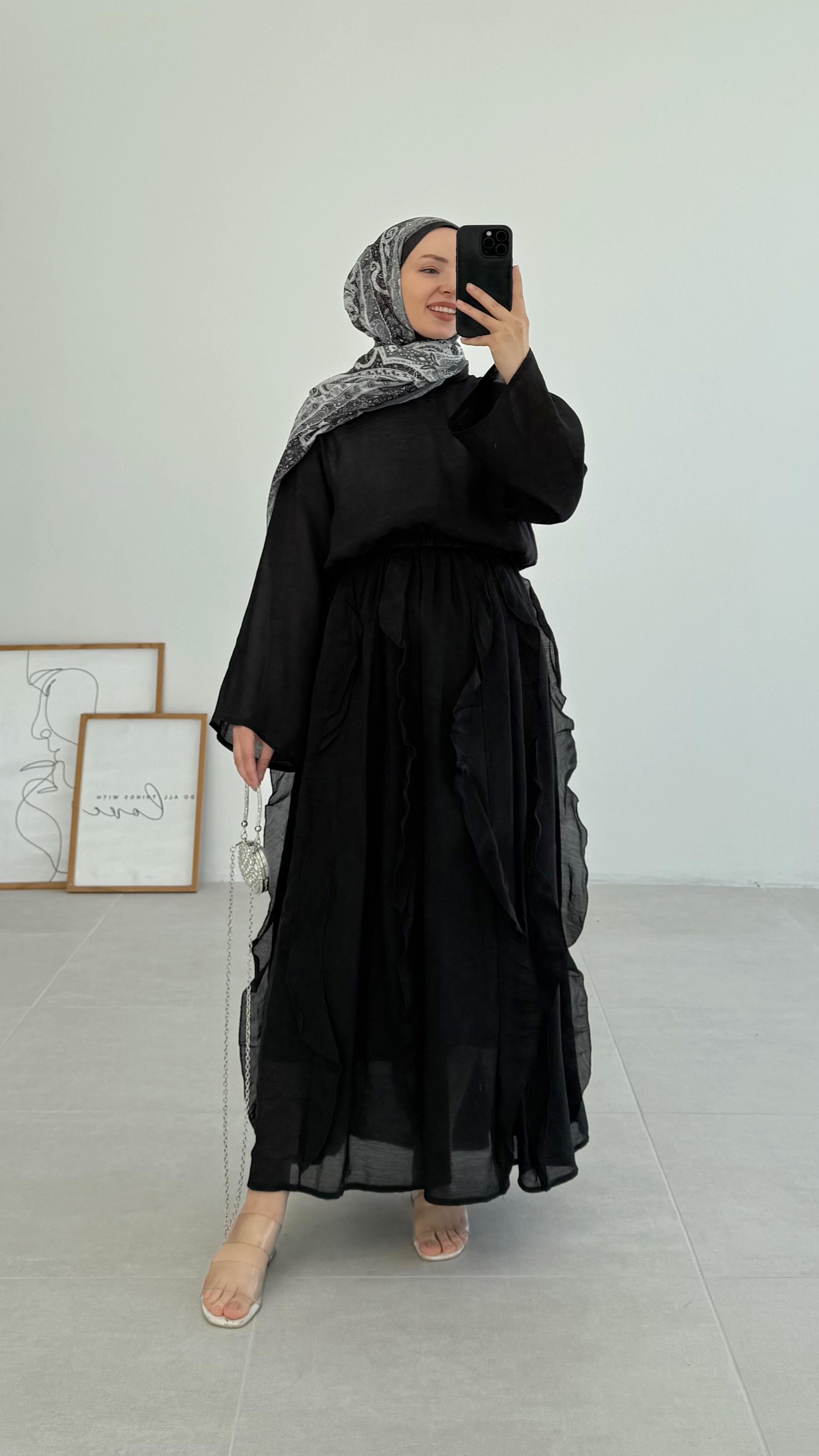 Lanse HM Model Şifon Siyah Etek Takım