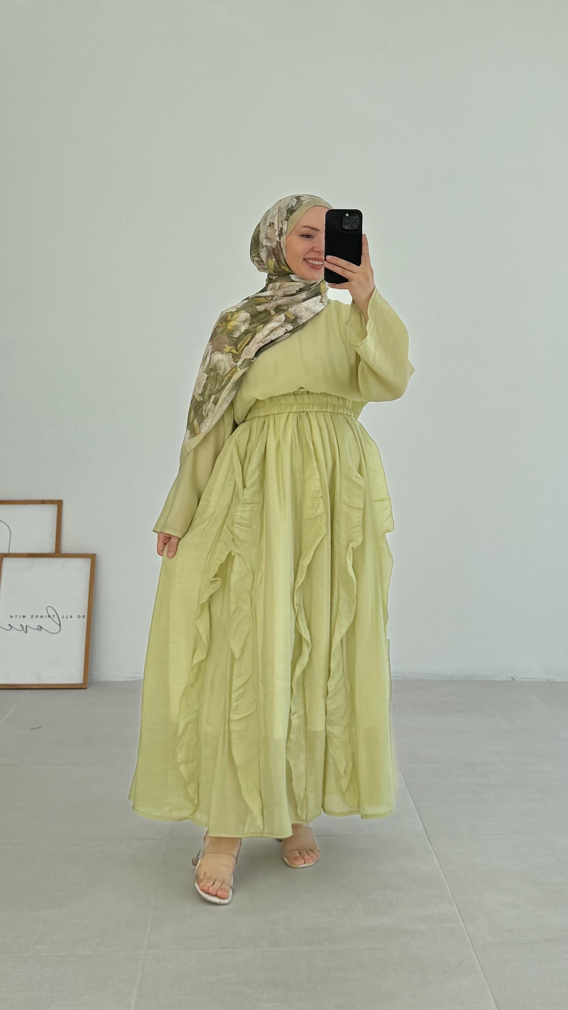 Lanse HM Model Şifon Yeşil Etek Takım