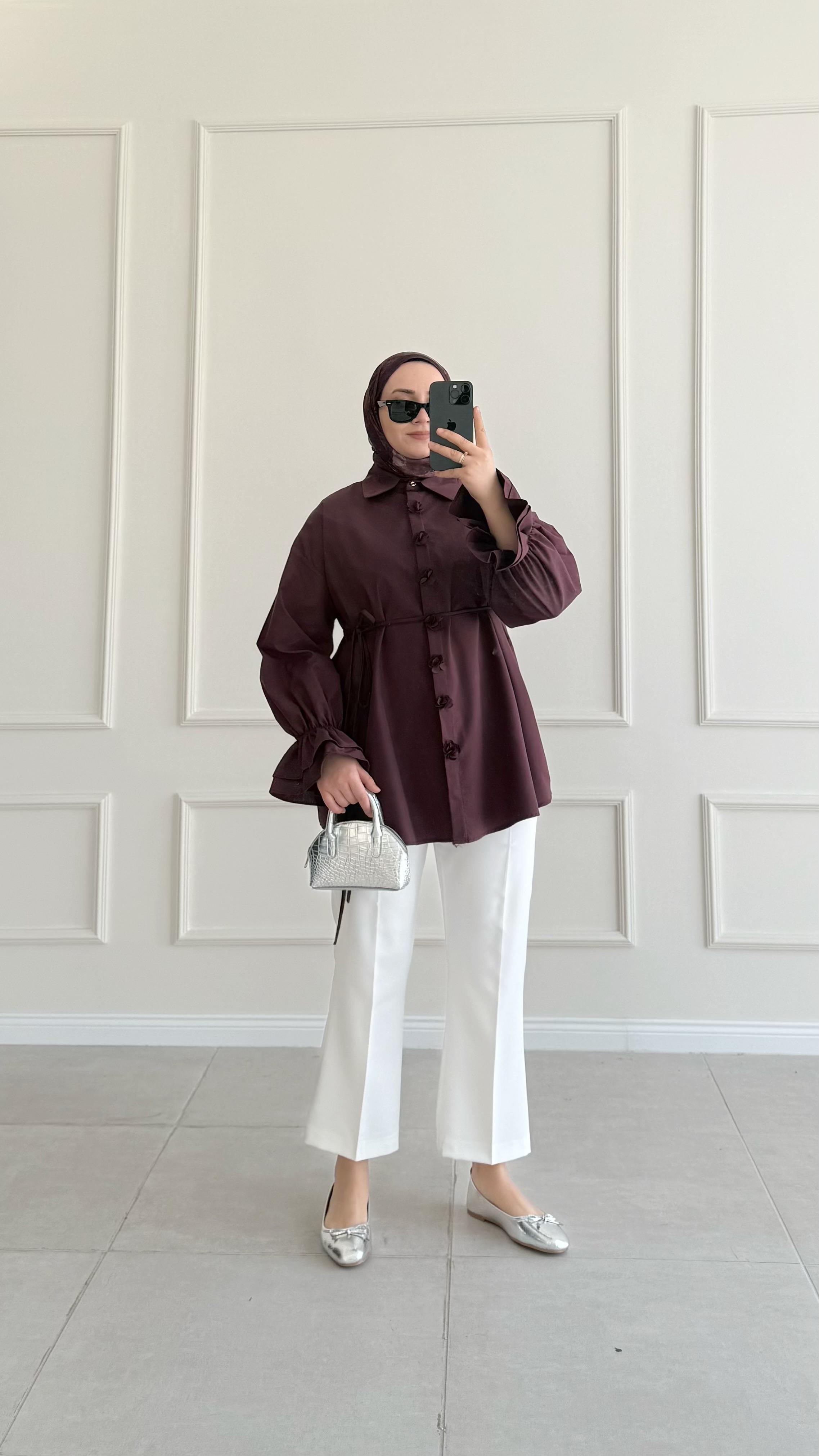Lavin Kolları Fırfırlı Bordo Gömlek