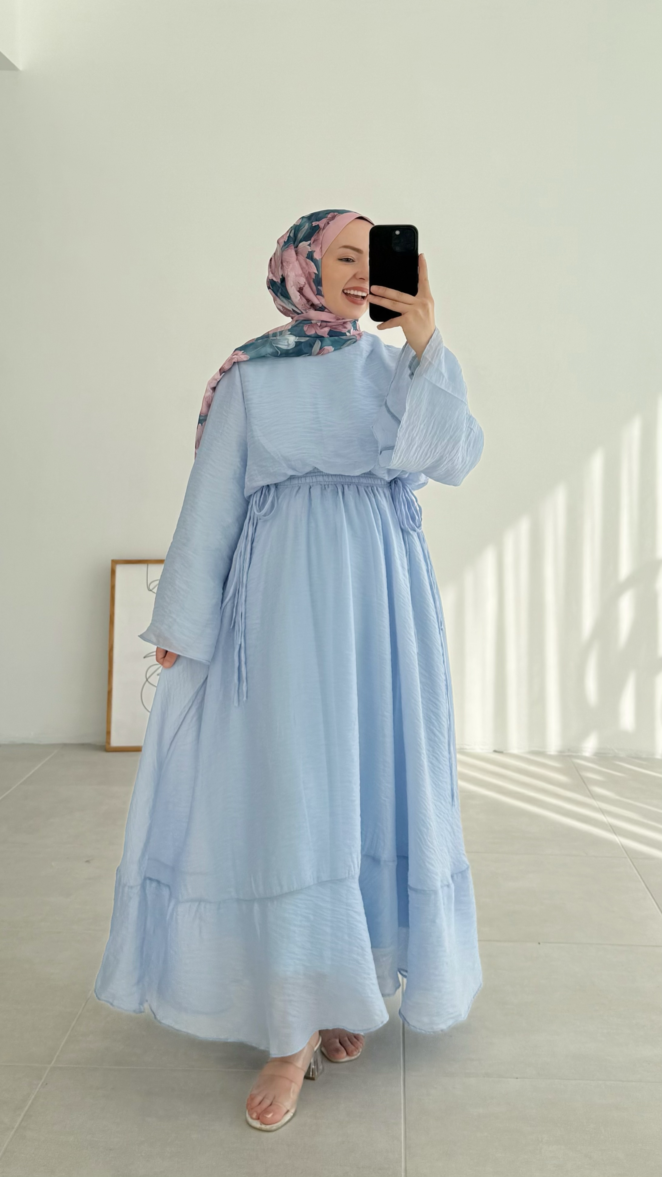 Lenora Beli Lastikli Mavi Elbise