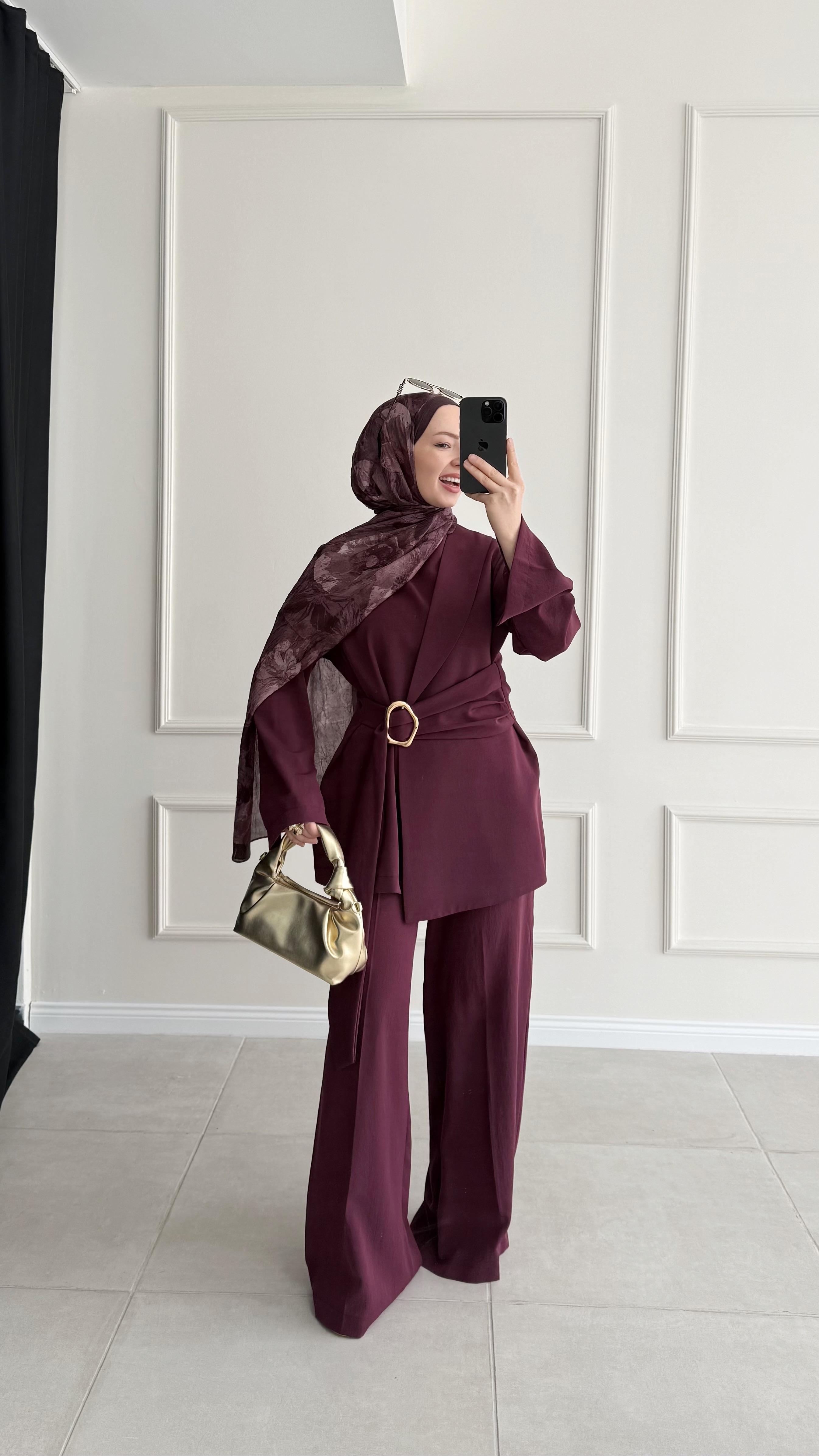 Liffe Çift Önlü Tokalı Bordo Takım (Ön Sipariş Ürünüdür)