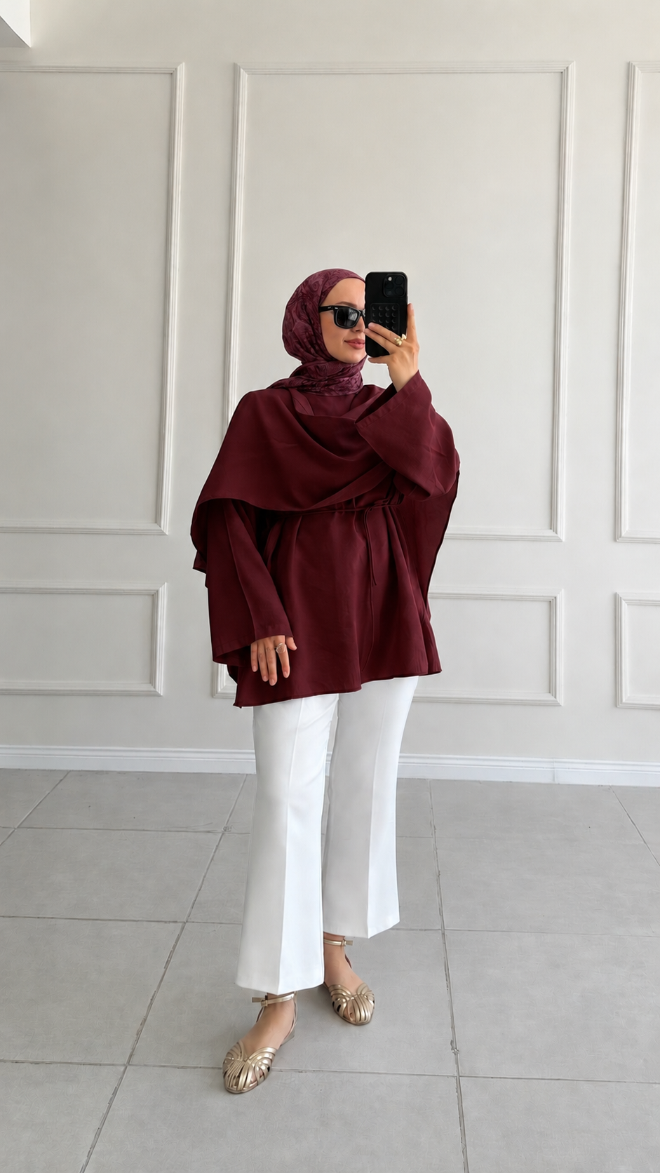 Lisa Pelerin Detaylı Tasarım Bordo Tunik