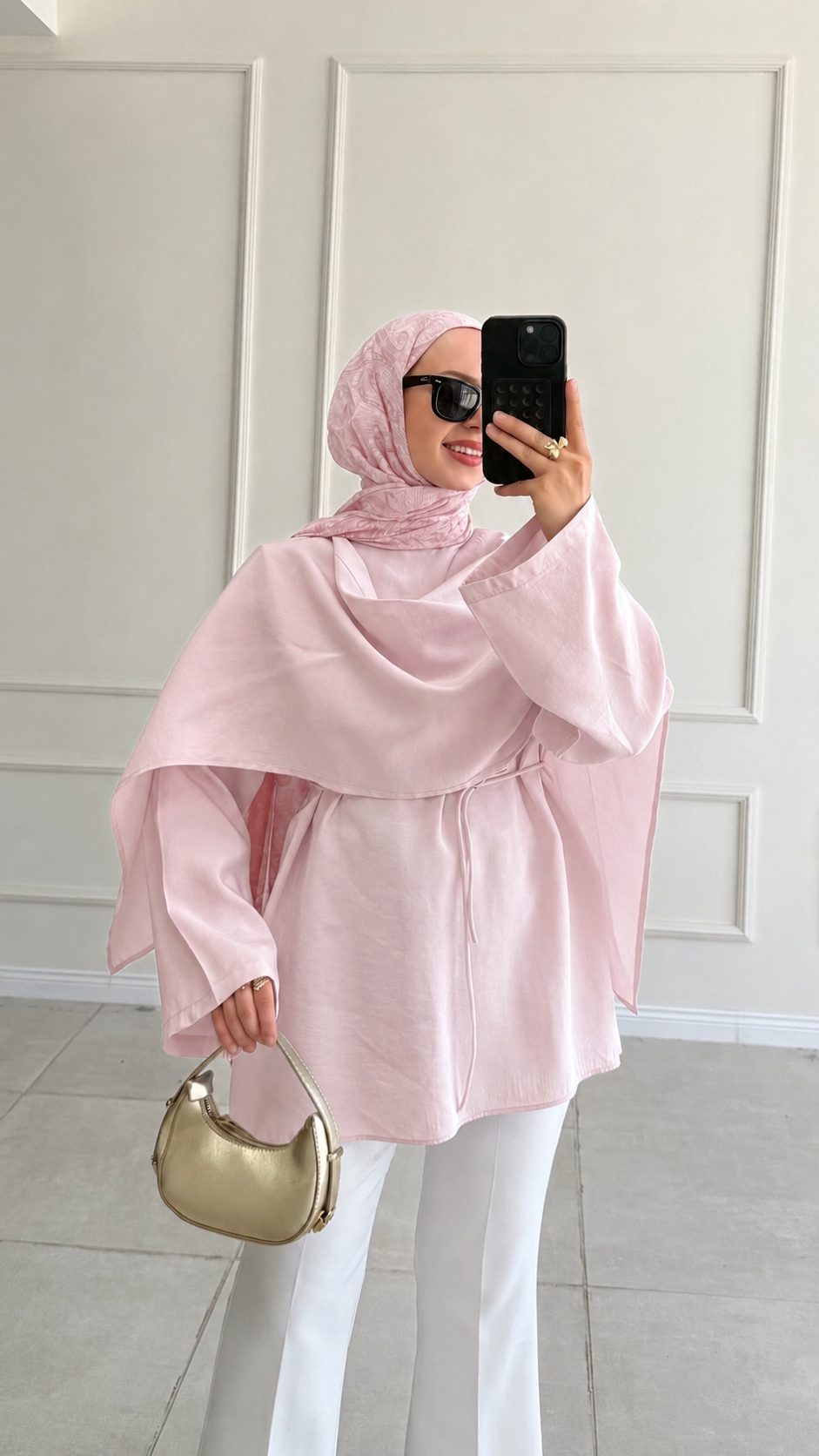 Lisa Pelerin Detaylı Tasarım Pembe Tunik