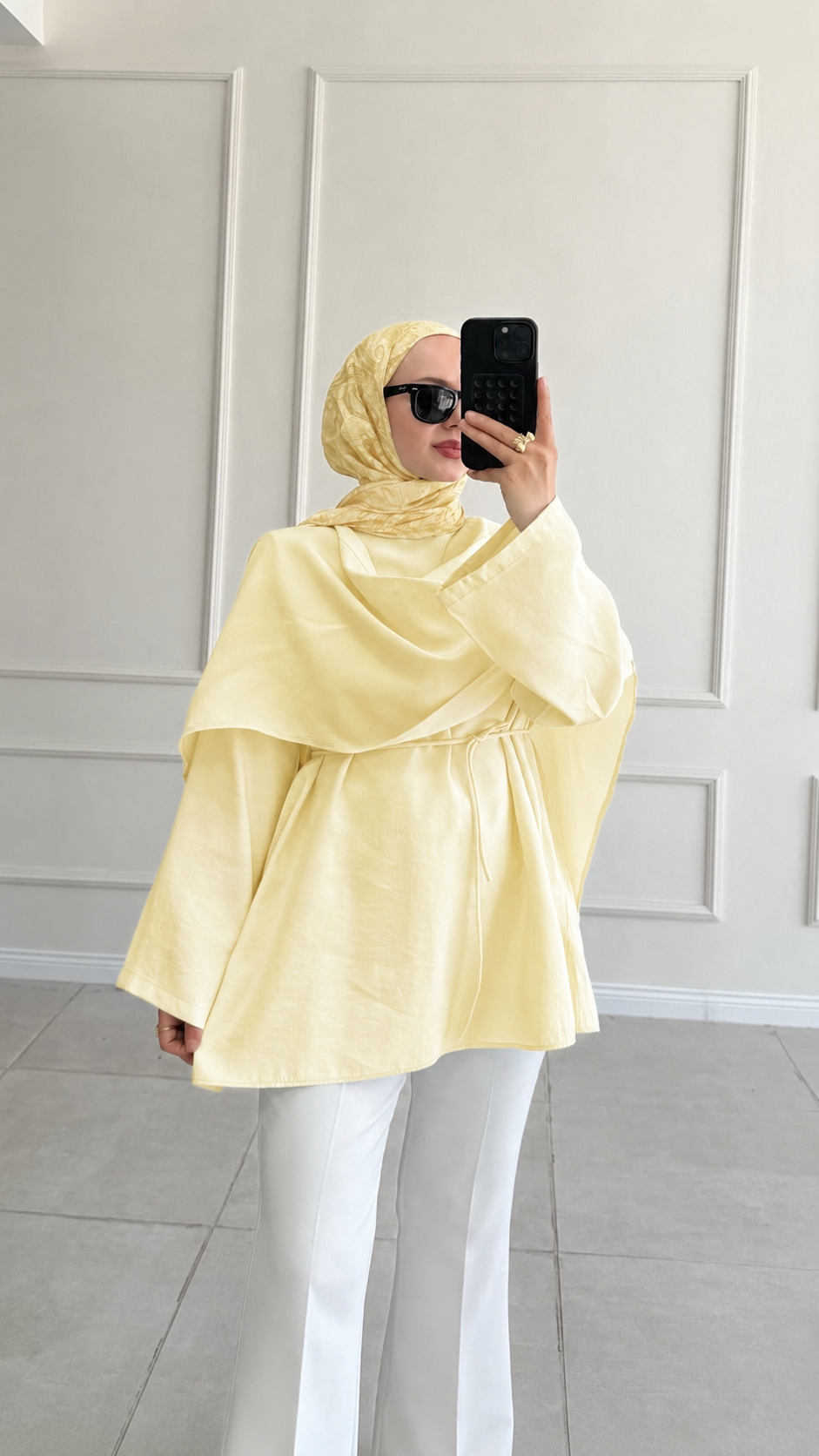 Lisa Pelerin Detaylı Tasarım Sarı Tunik