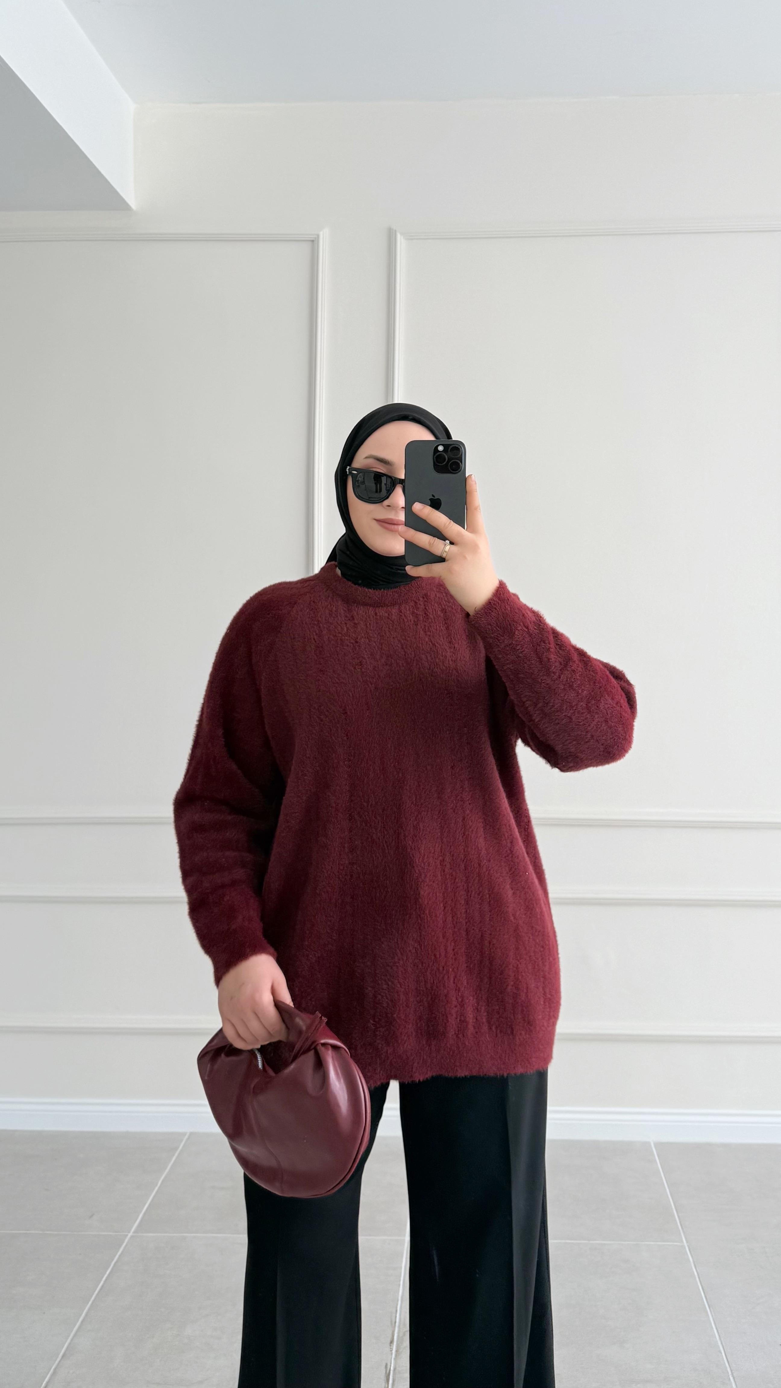 Liya Simli Angora Bordo Kazak