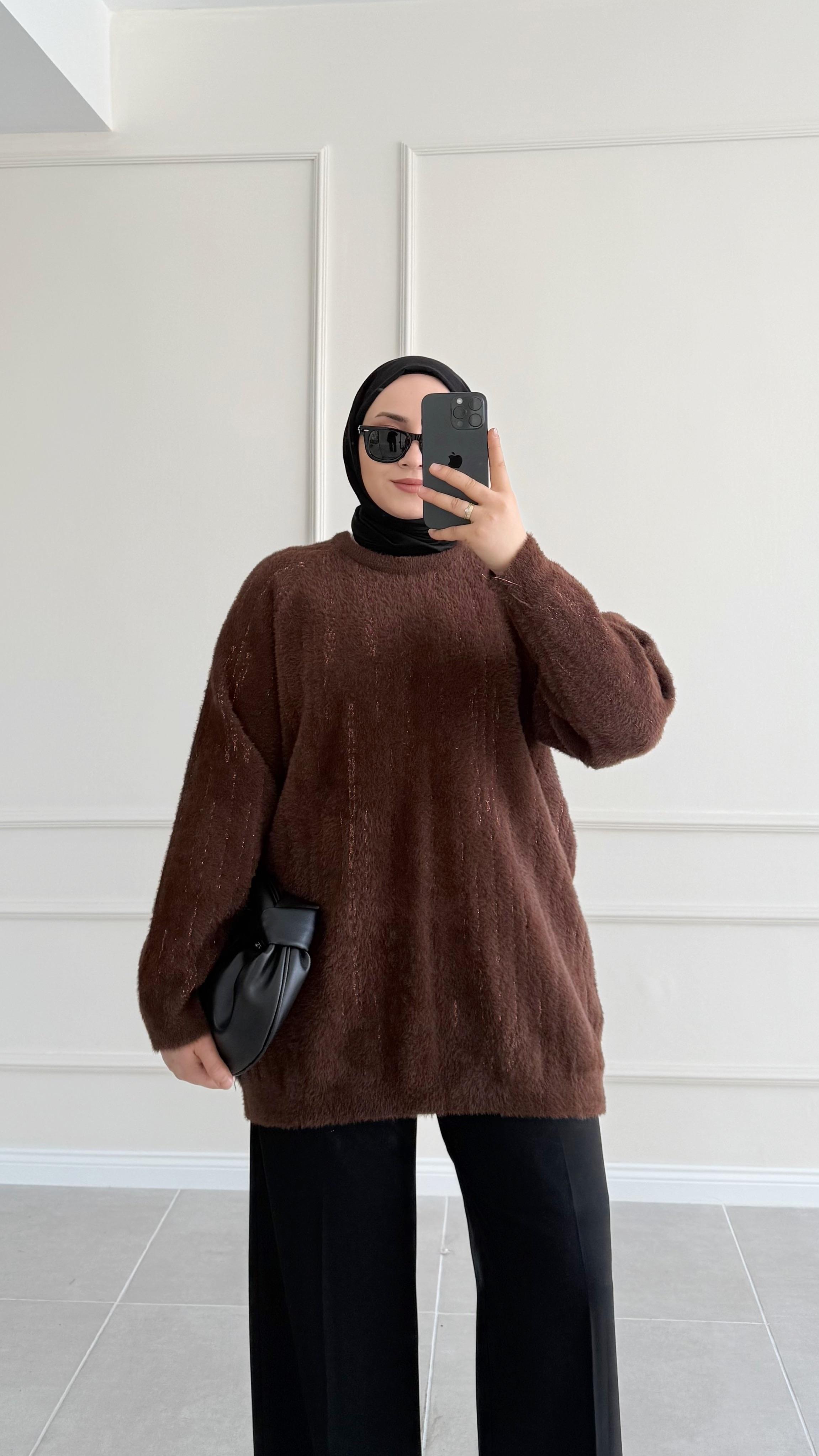 Liya Simli Angora Kahverengi Kazak