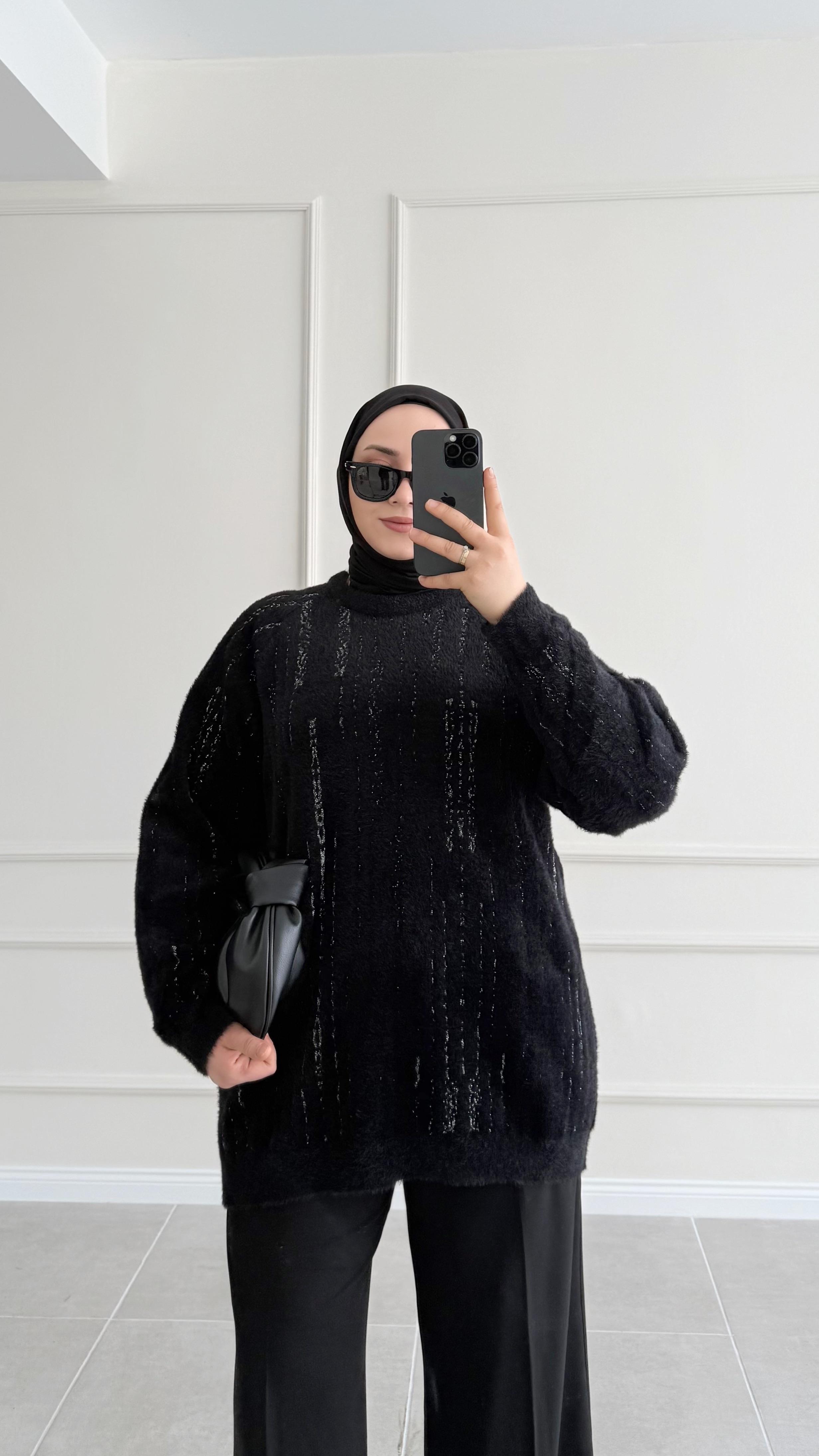 Liya Simli Angora Siyah Kazak