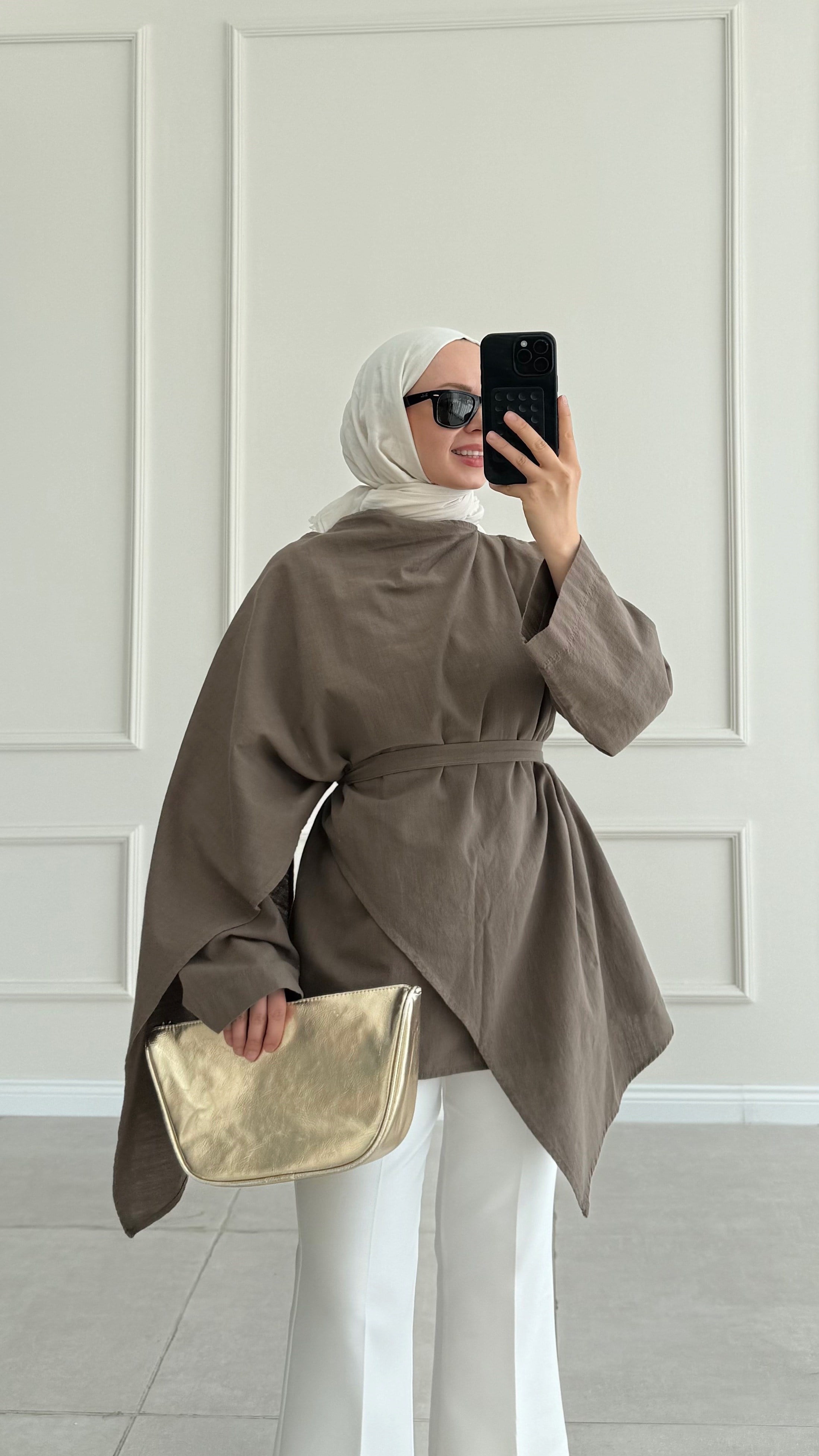 Lofe Fular Detaylı Haki Tunik 