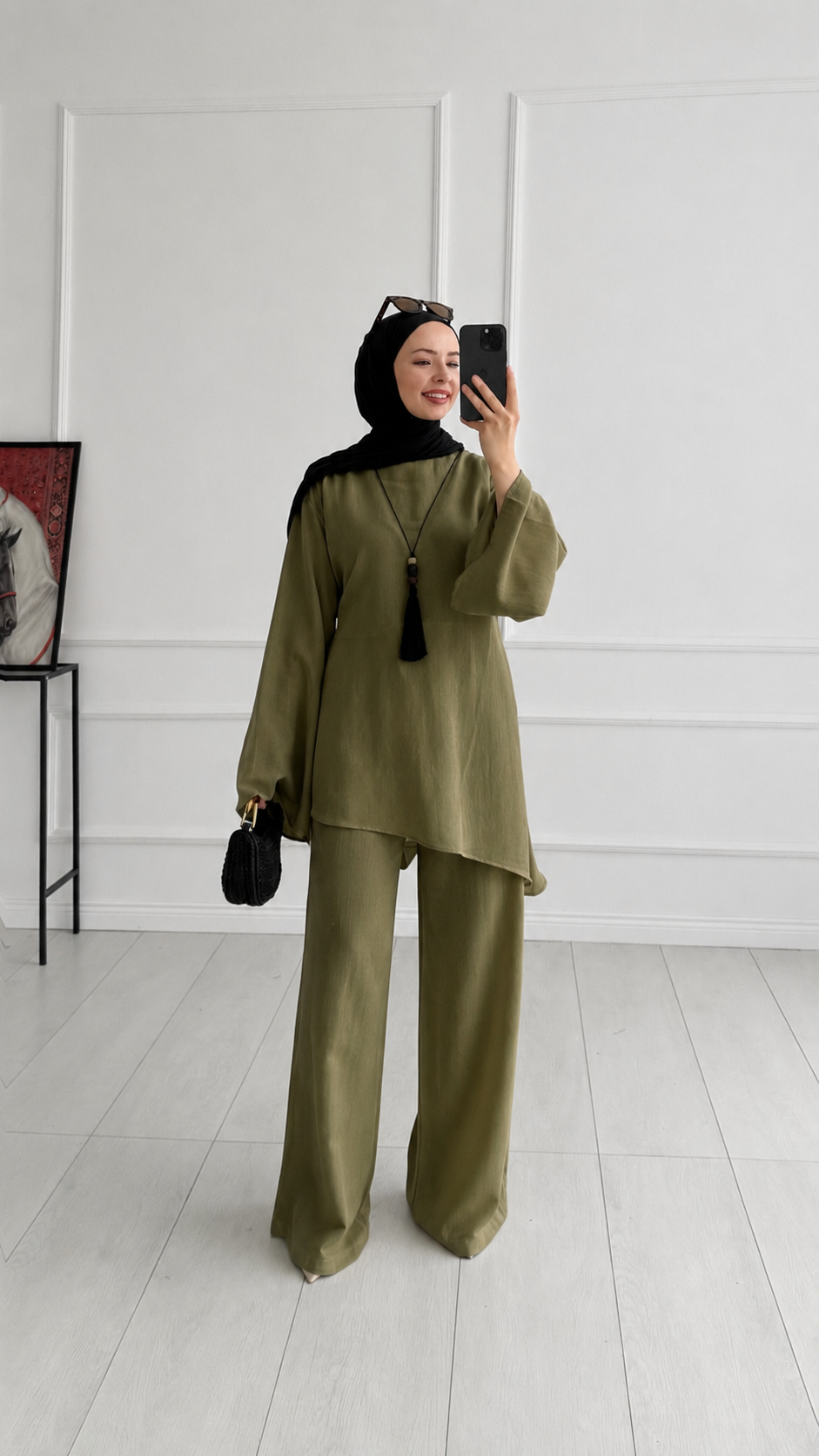 Loni Tasarım Model Keten Yağ Yeşili Takım