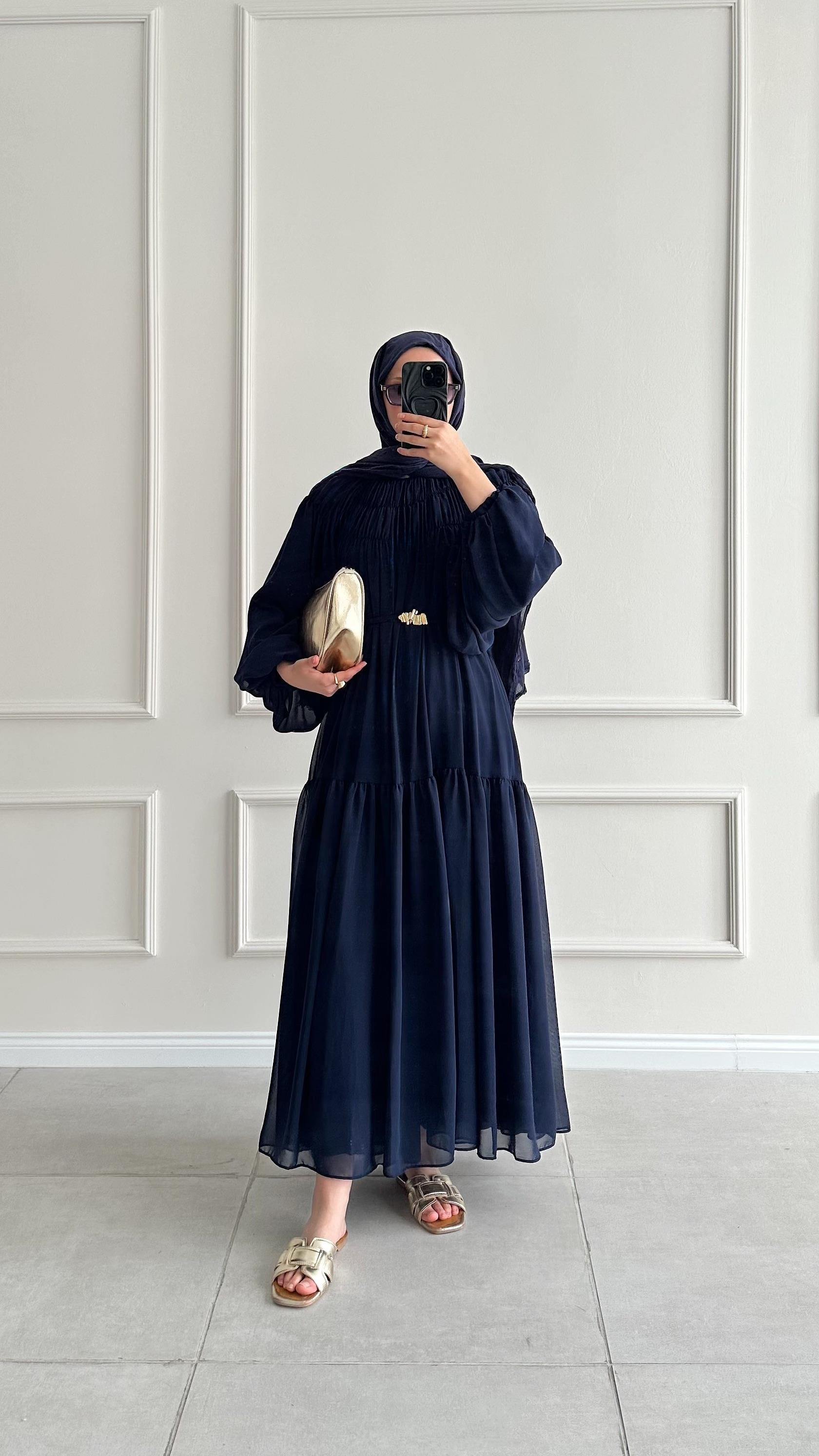 Louna Kat Kat Büzgü Detaylı Lacivert Elbise 