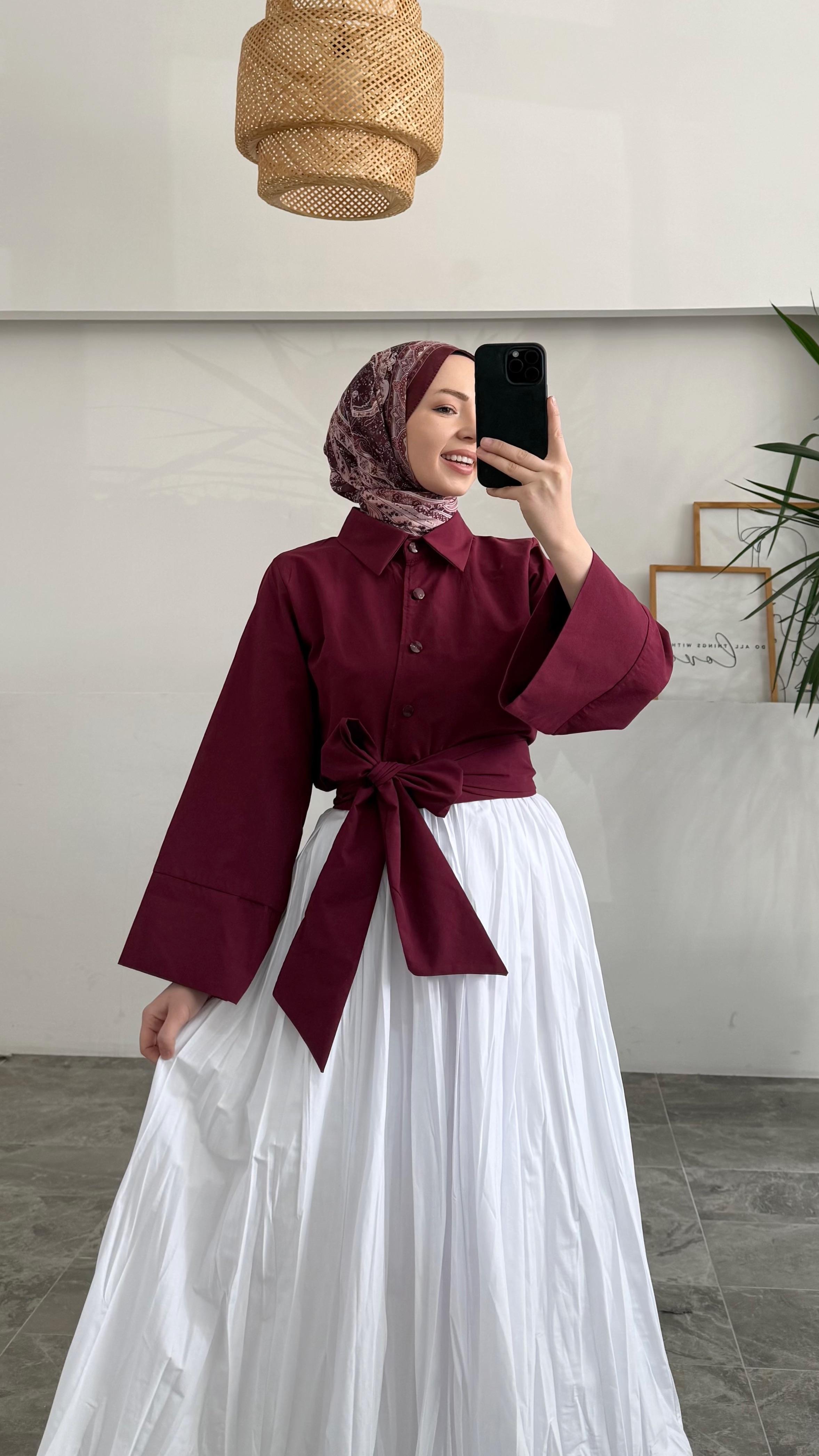 Melinda Bağlamalı Pinterest Model Bordo Gömlek