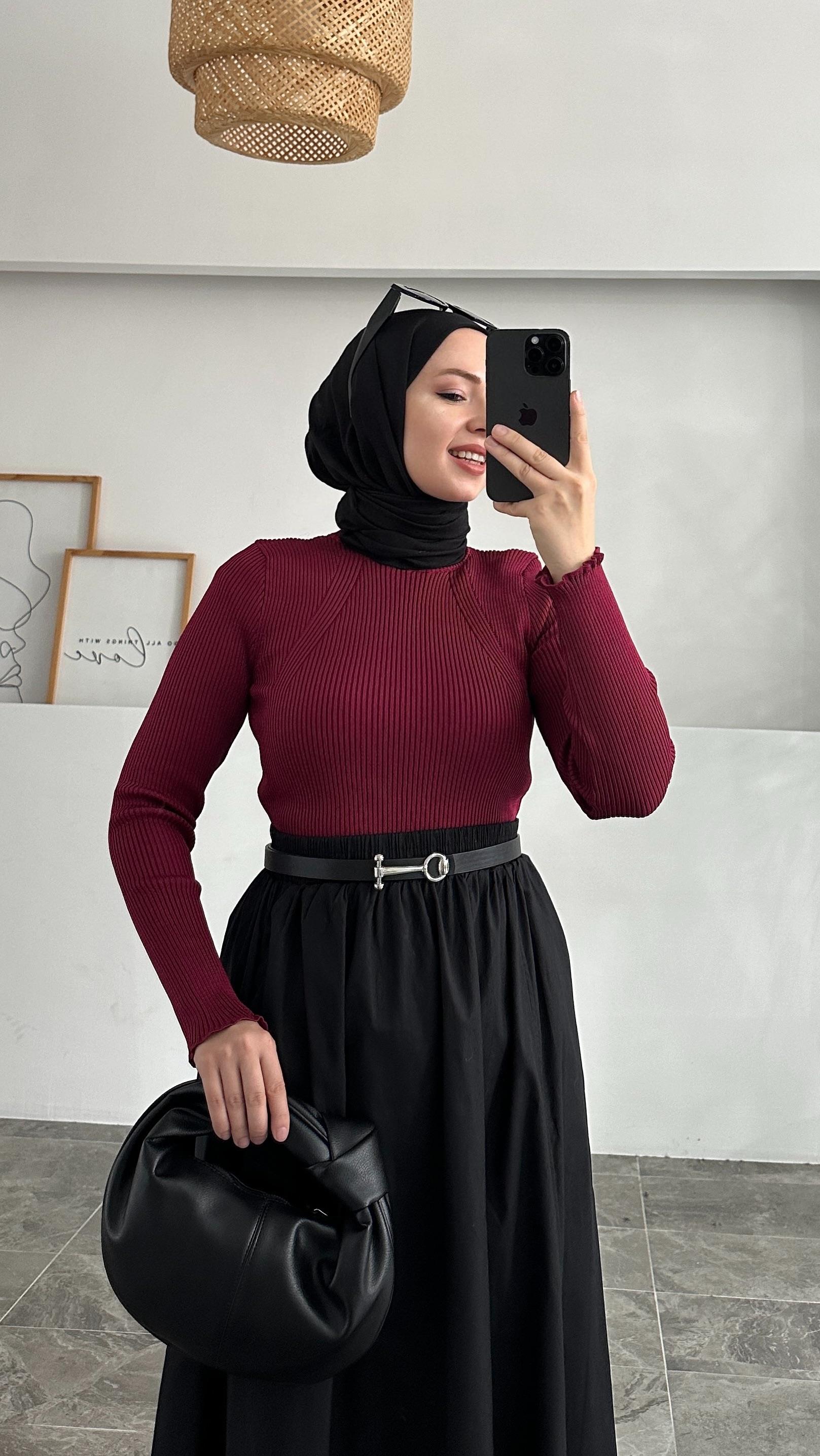 Merserize Tüylenmez Premium Fitilli Bordo Bluz