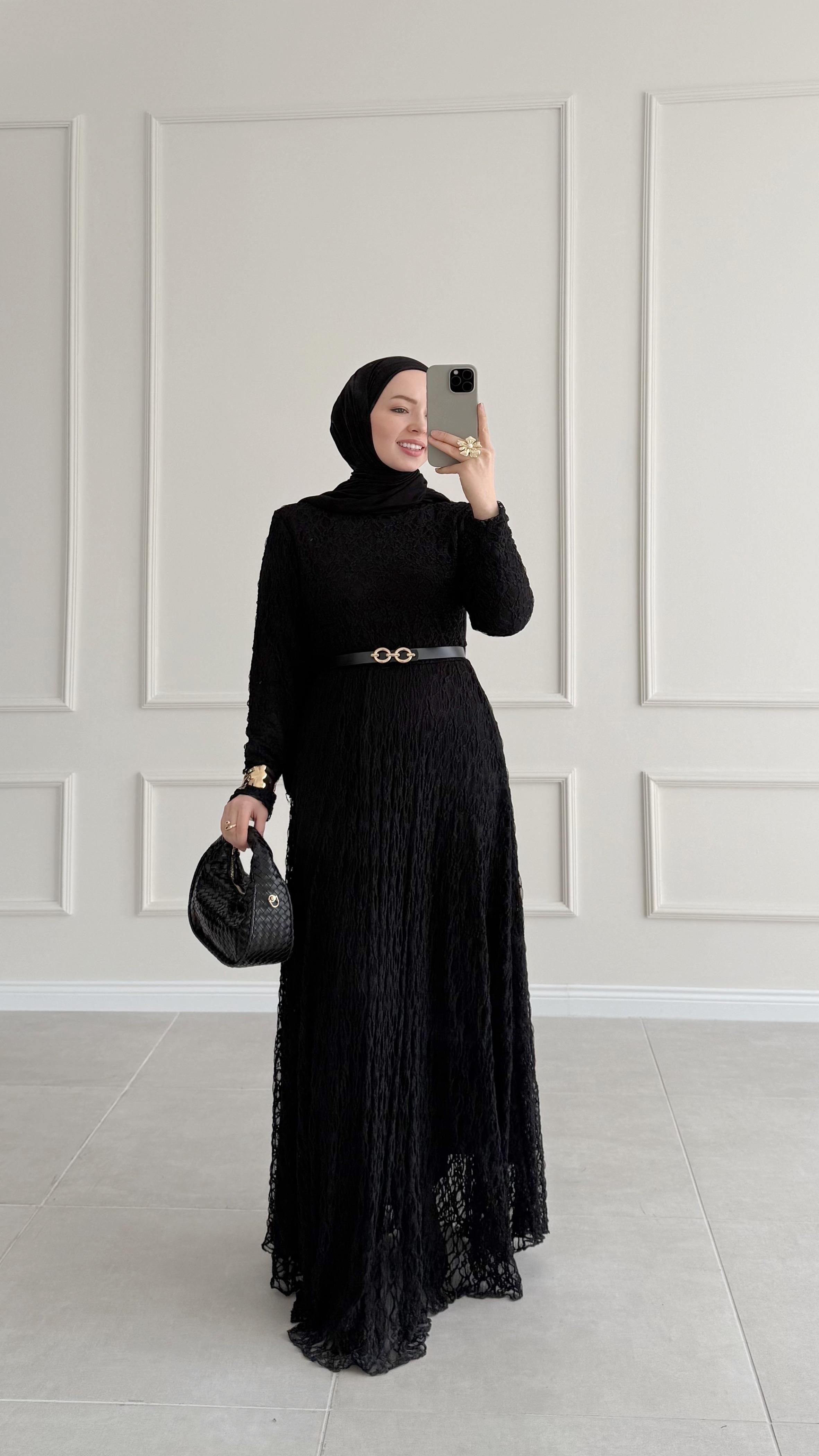 Miar Siyah Premıum Dantel Elbise 