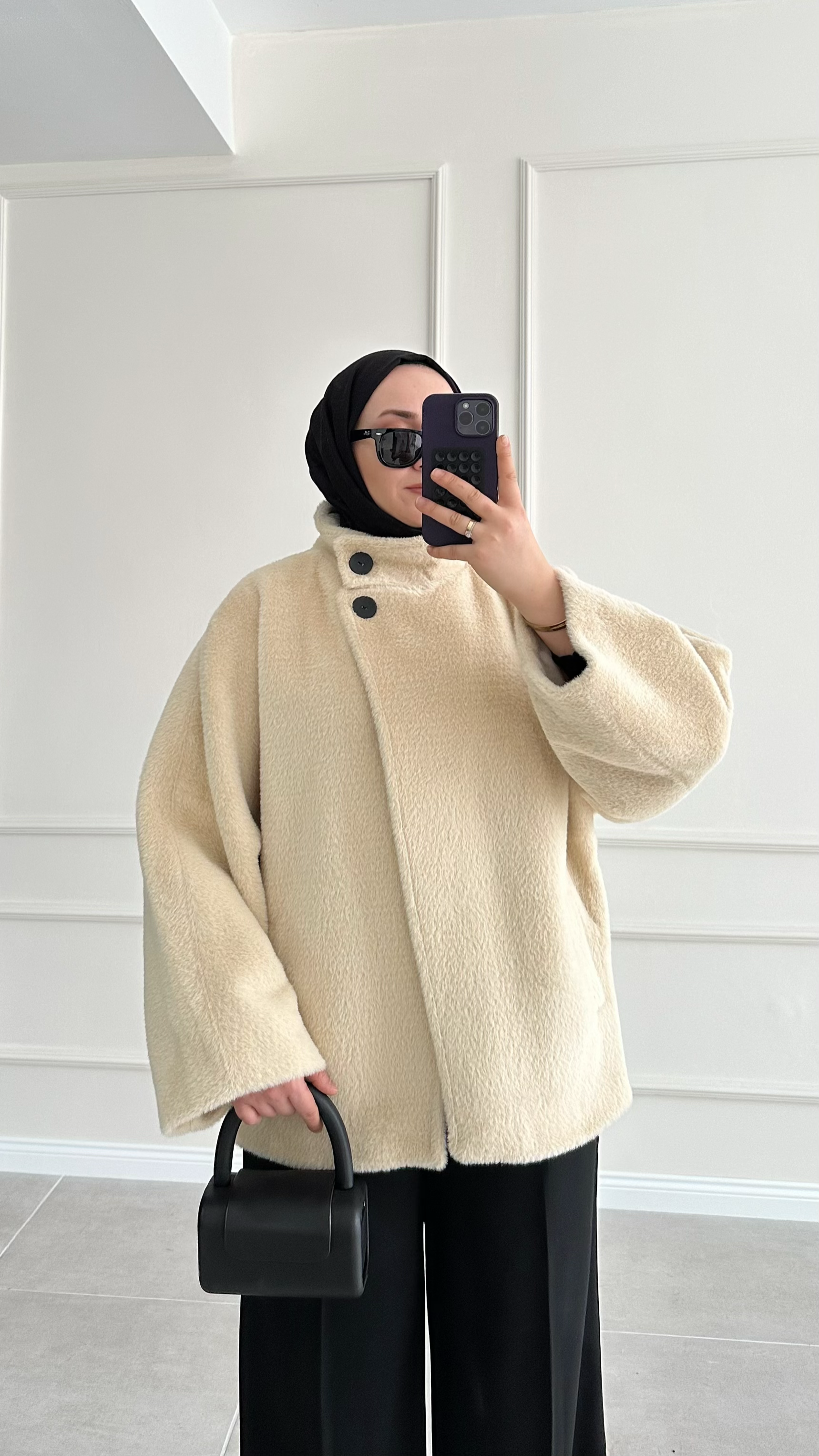 Mngo Model Premıum Angora Krem Astarlı Kaban