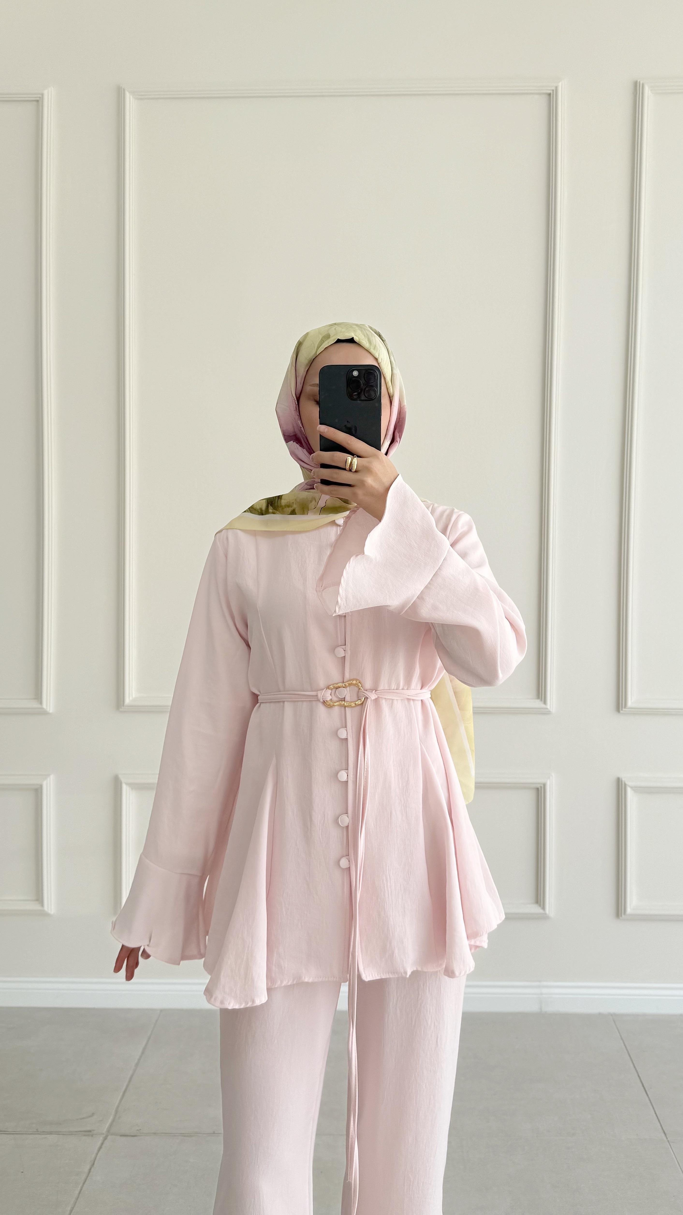Nerissa Brit Düğmeli Pembe Takım