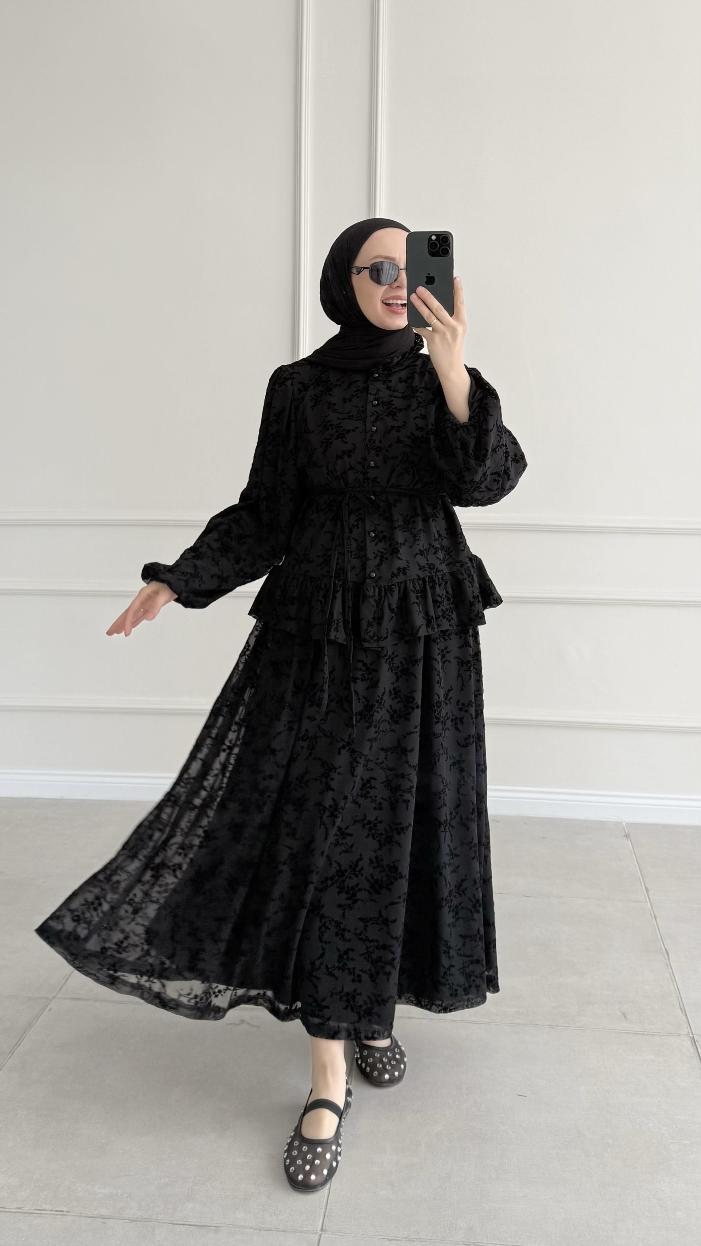 Norel Siyah Dantel Etek Takım