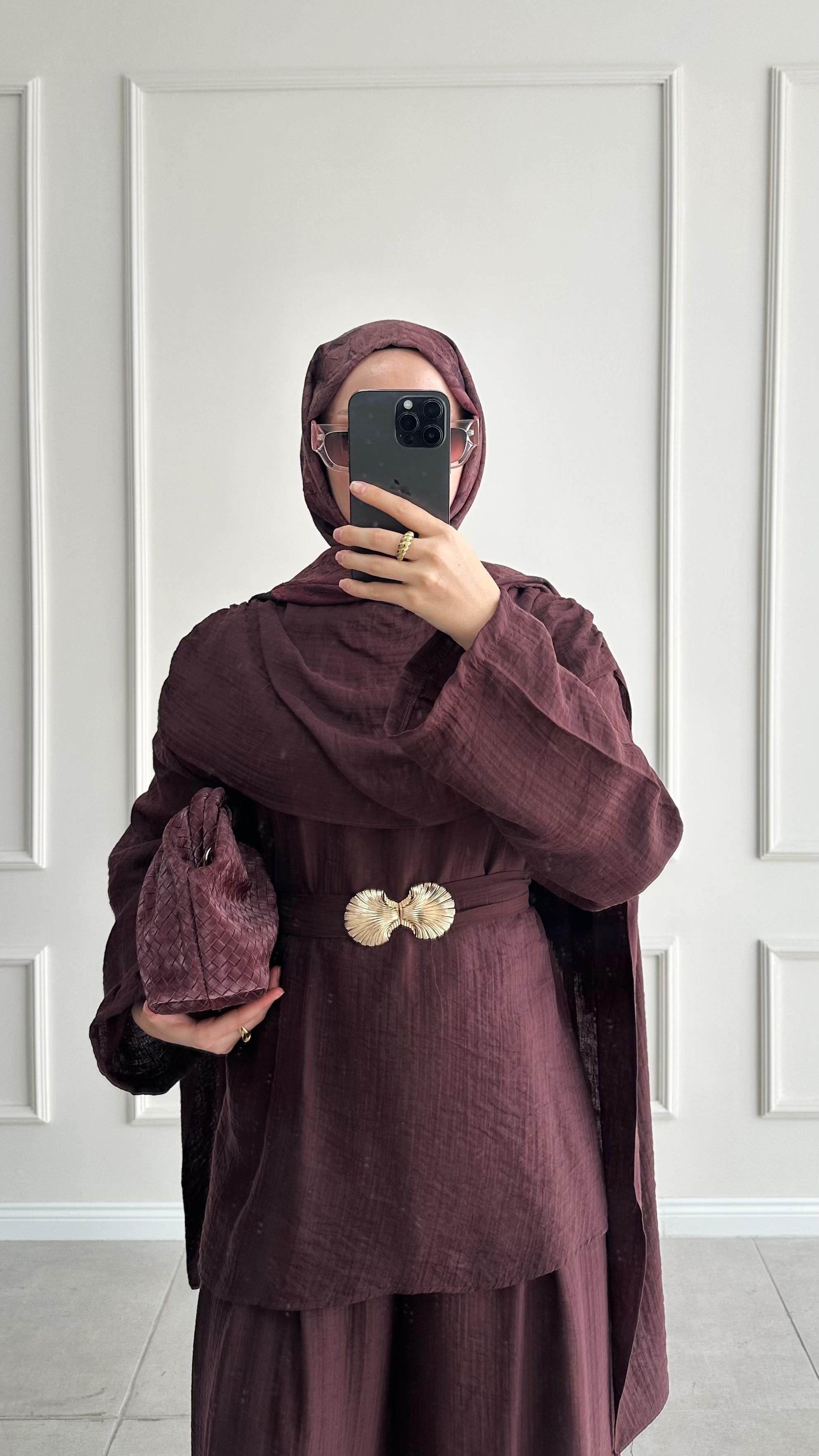 Nures Şal Tasarım Bordo Müslin Takım