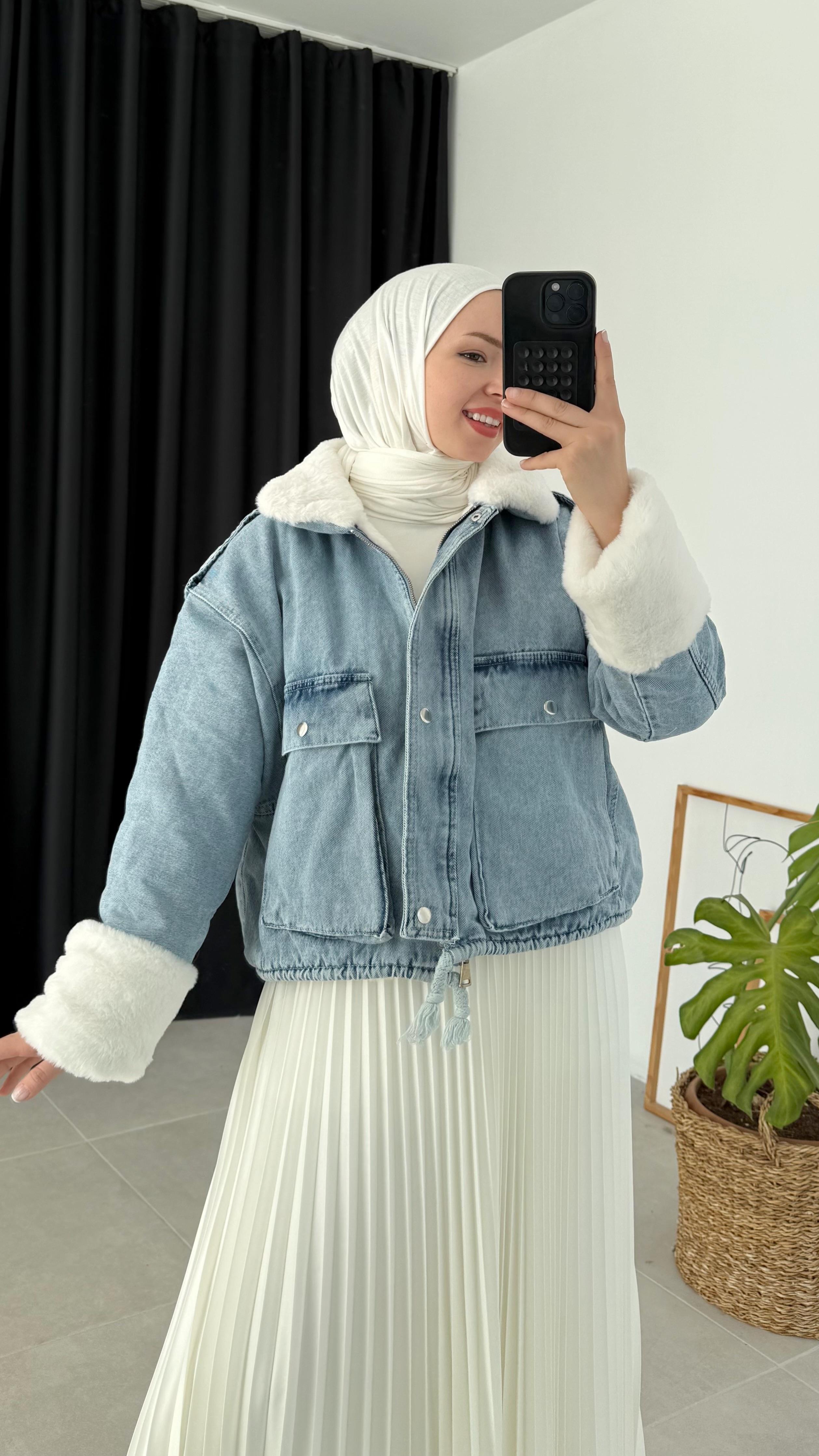 Olivia Fermuarlı Kürklü Kot Mont