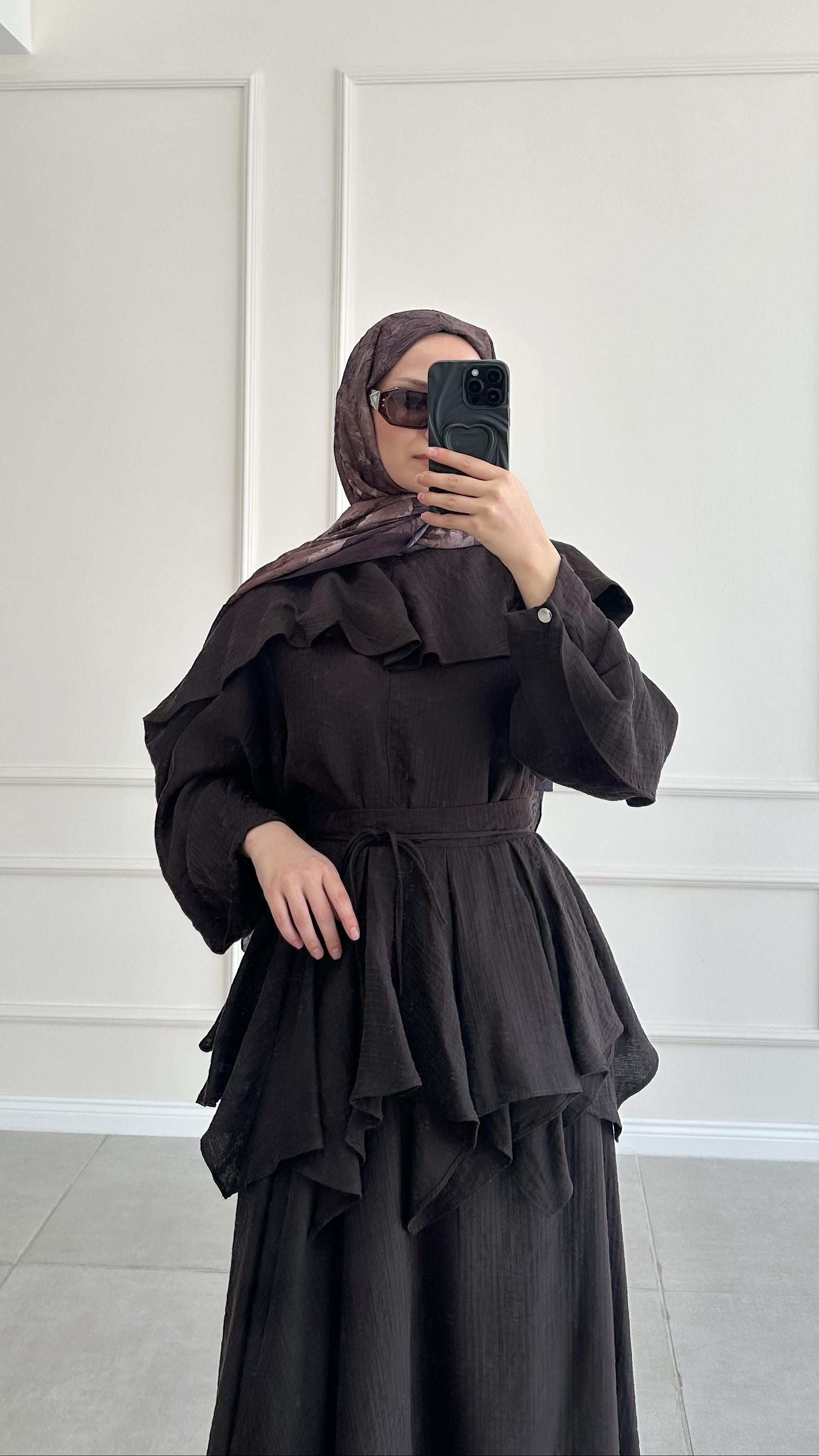 Olivia Müslin Kahverengi Etek Takım