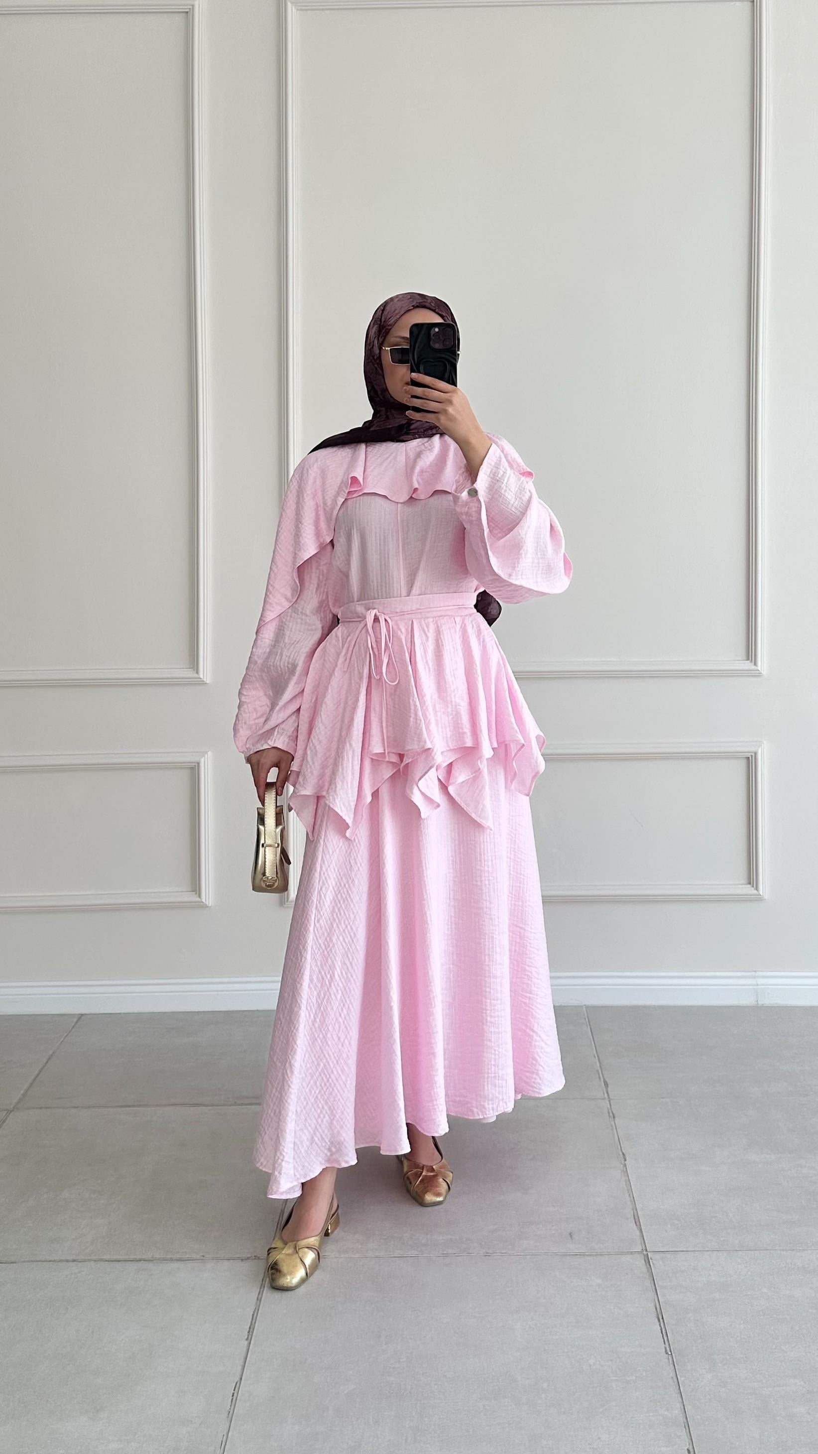 Olivia Müslin Pembe Etek Takım