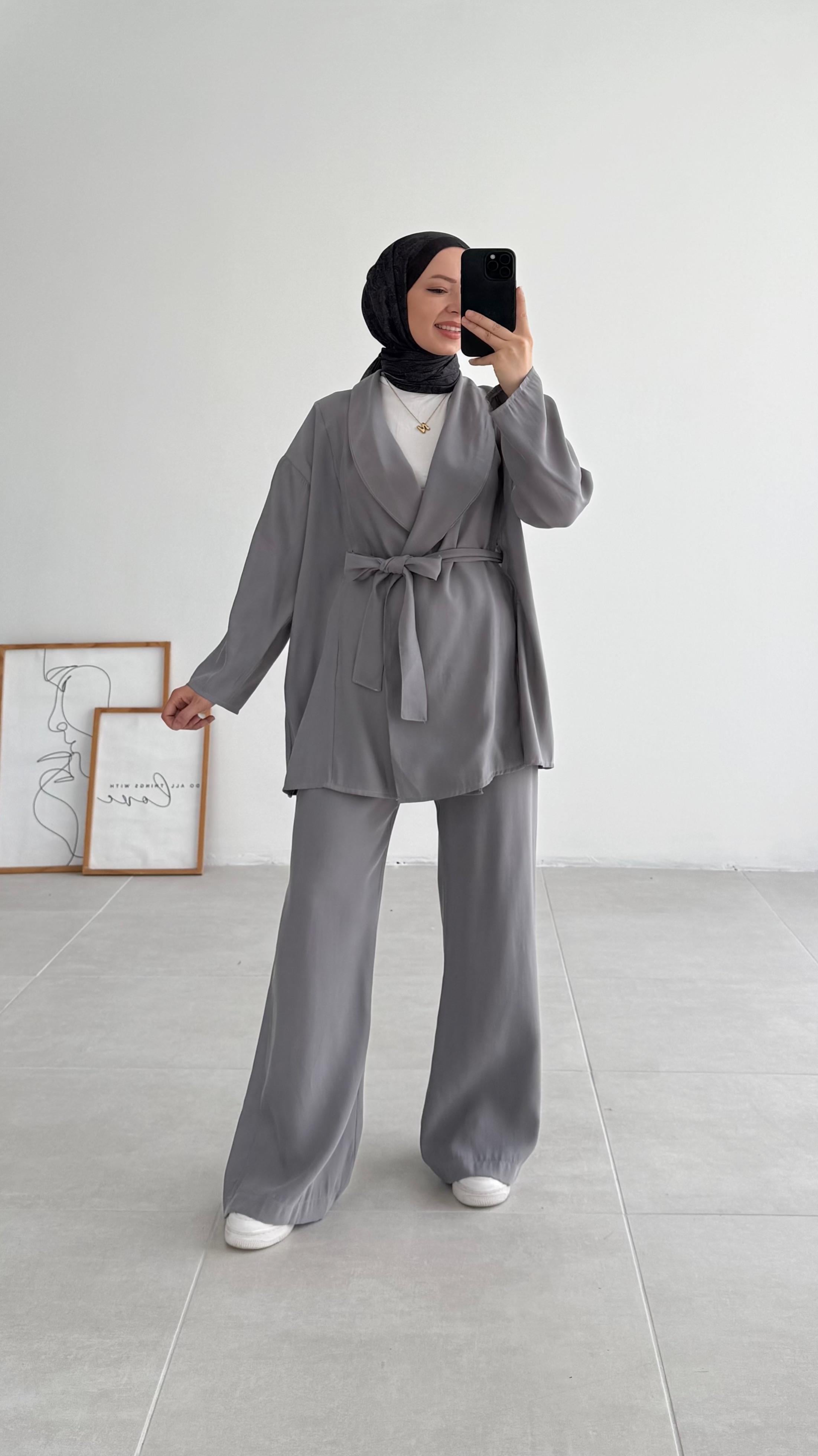 Pance Kuşaklı Modal Gri Takım