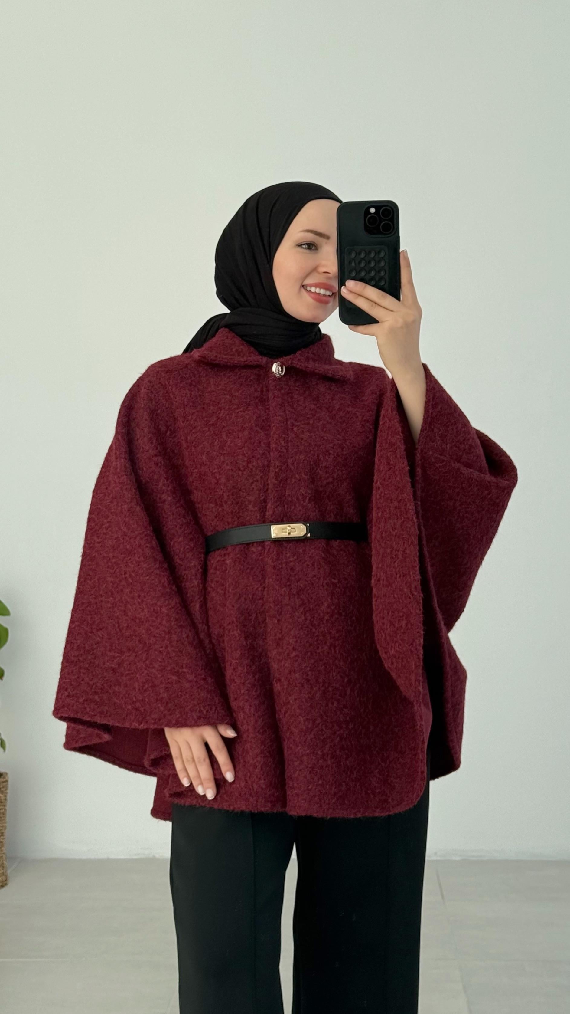 Pelerin Bordo Kaşe Kap